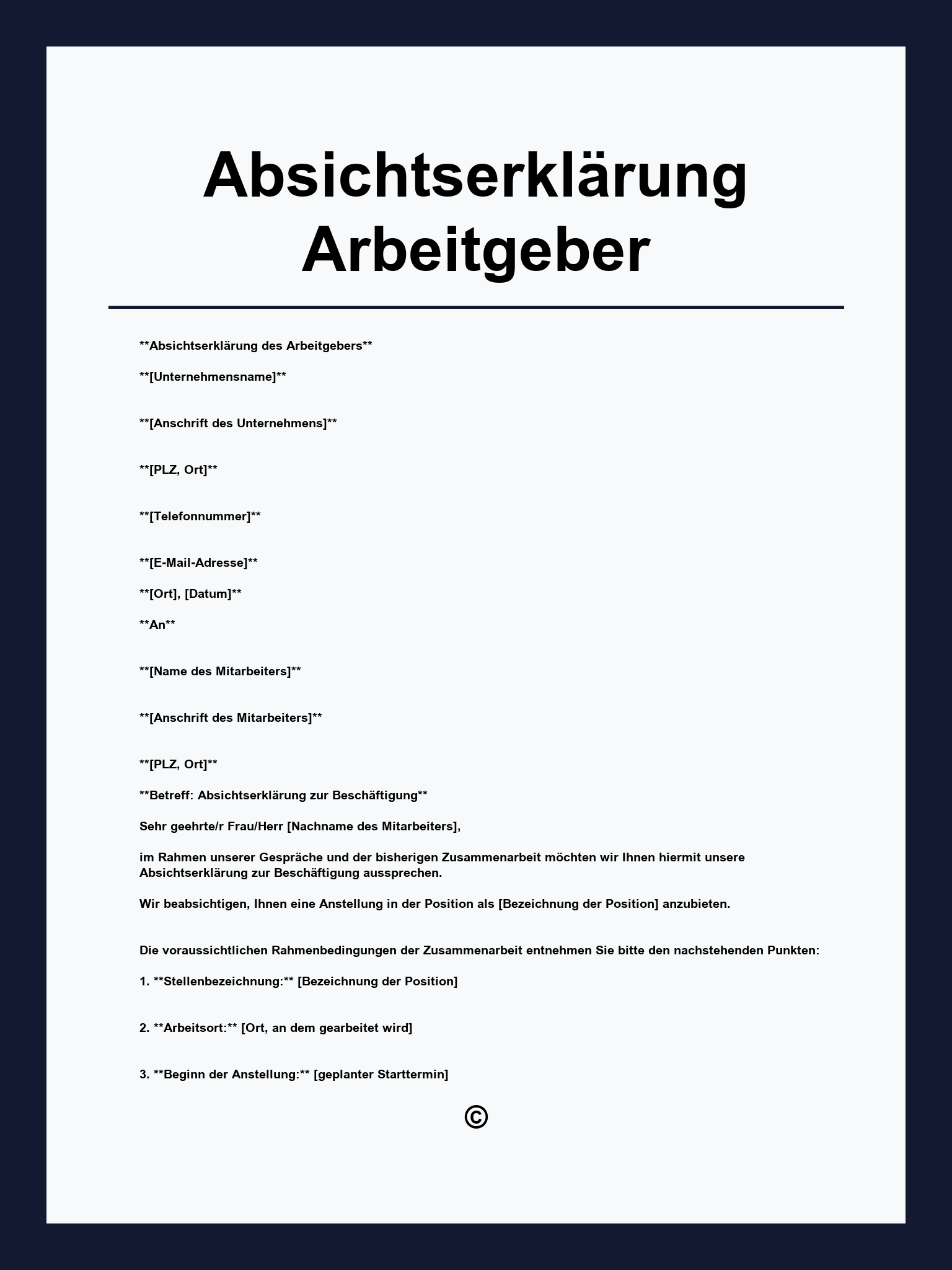 Absichtserklärung Arbeitgeber