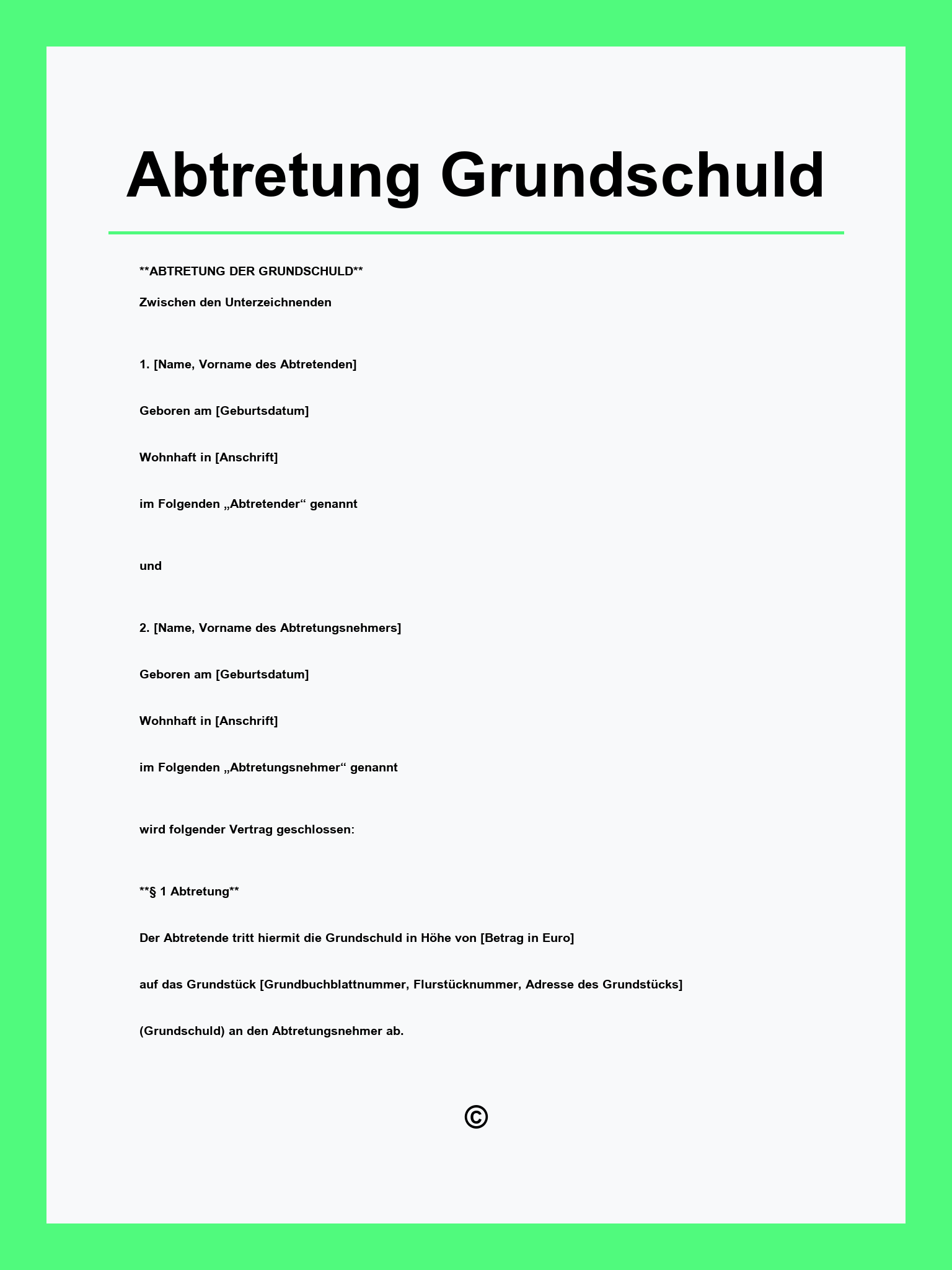 Abtretung Grundschuld Muster