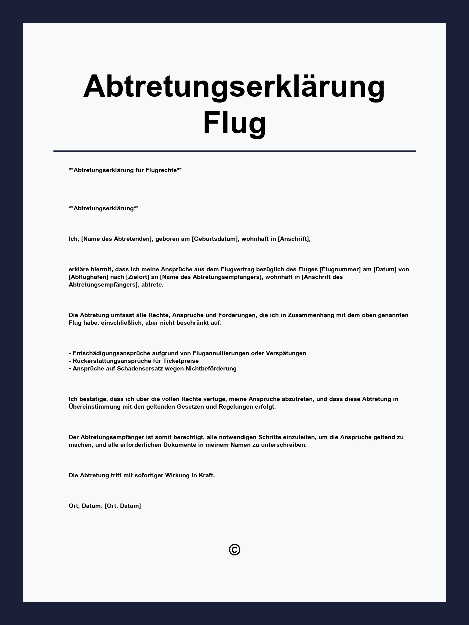 Abtretungserklärung Flug
