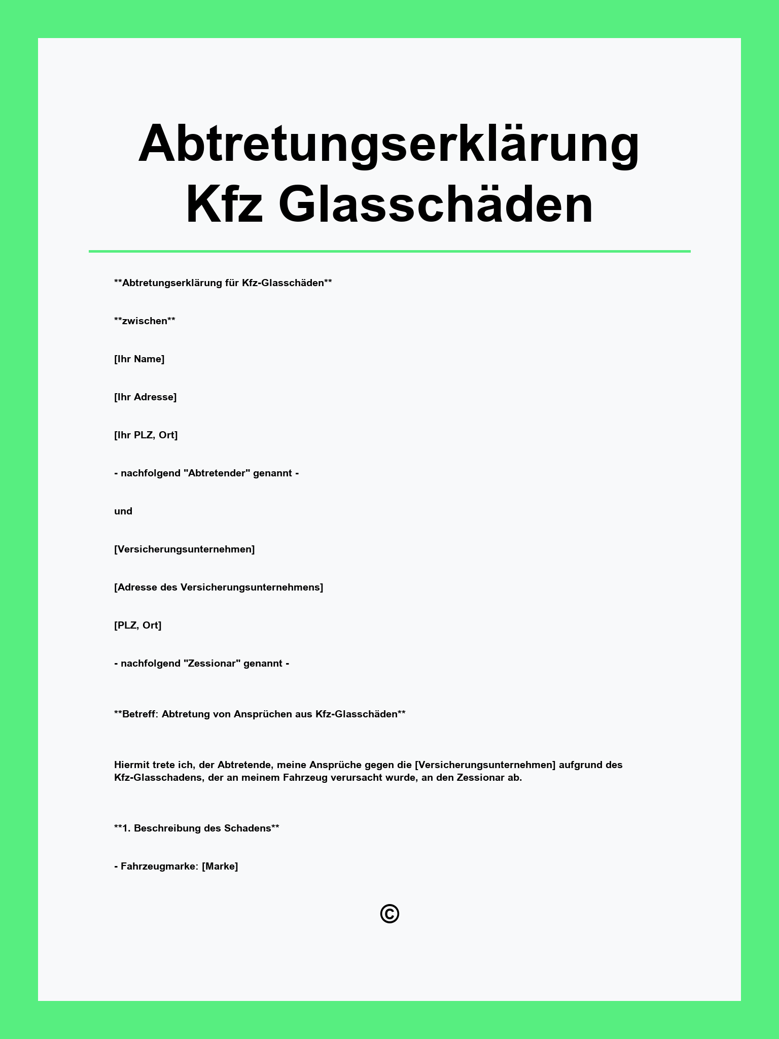 Abtretungserklärung Kfz Glasschäden