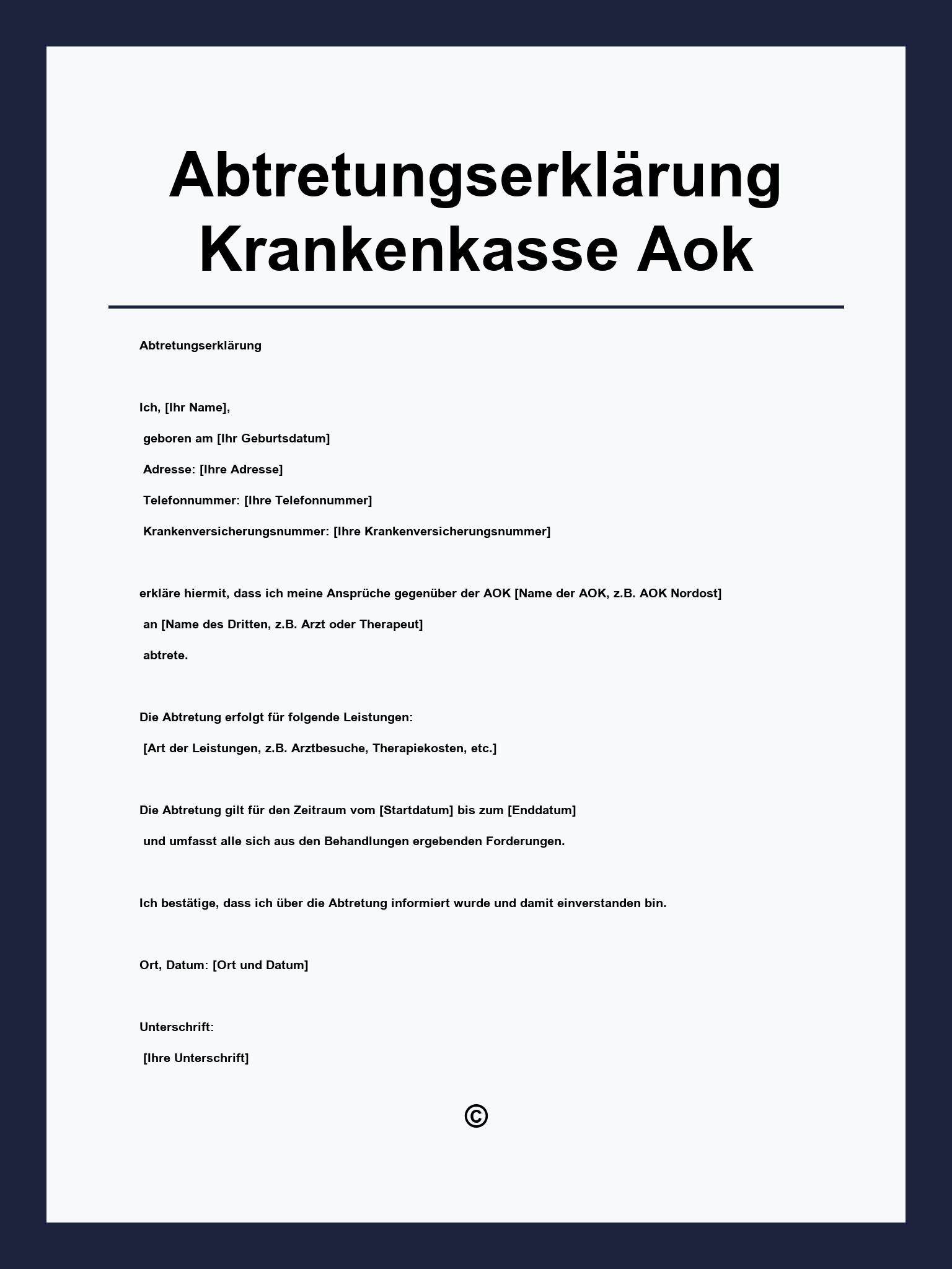 Abtretungserklärung Krankenkasse Aok