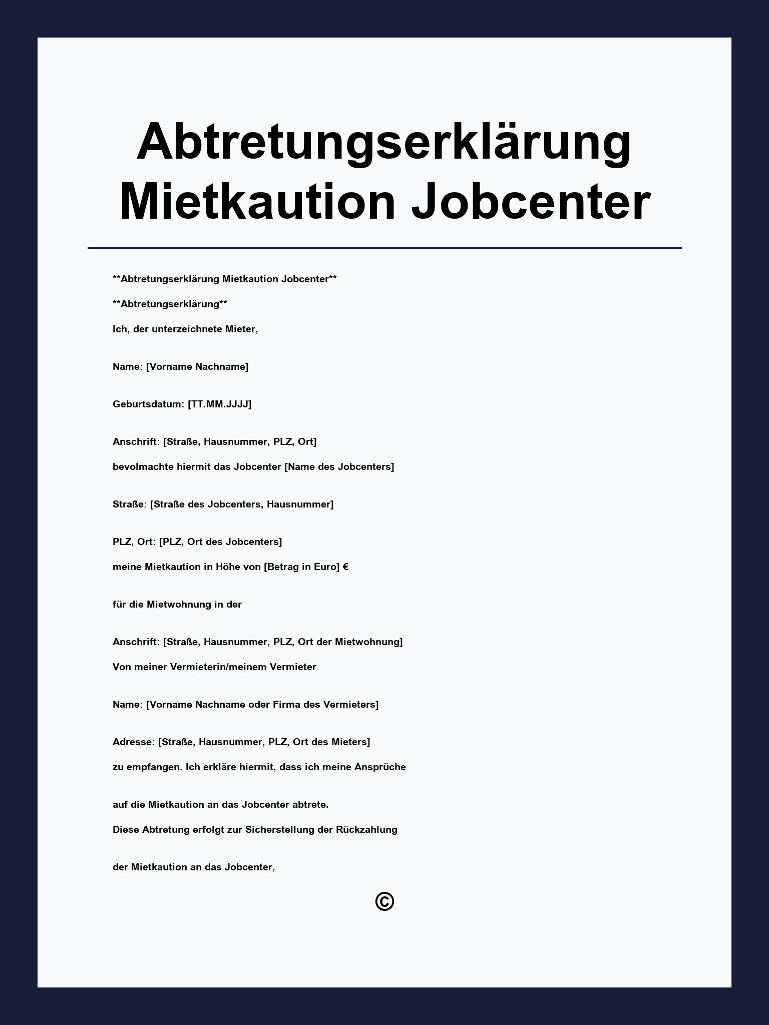 Abtretungserklärung Mietkaution Jobcenter Formular