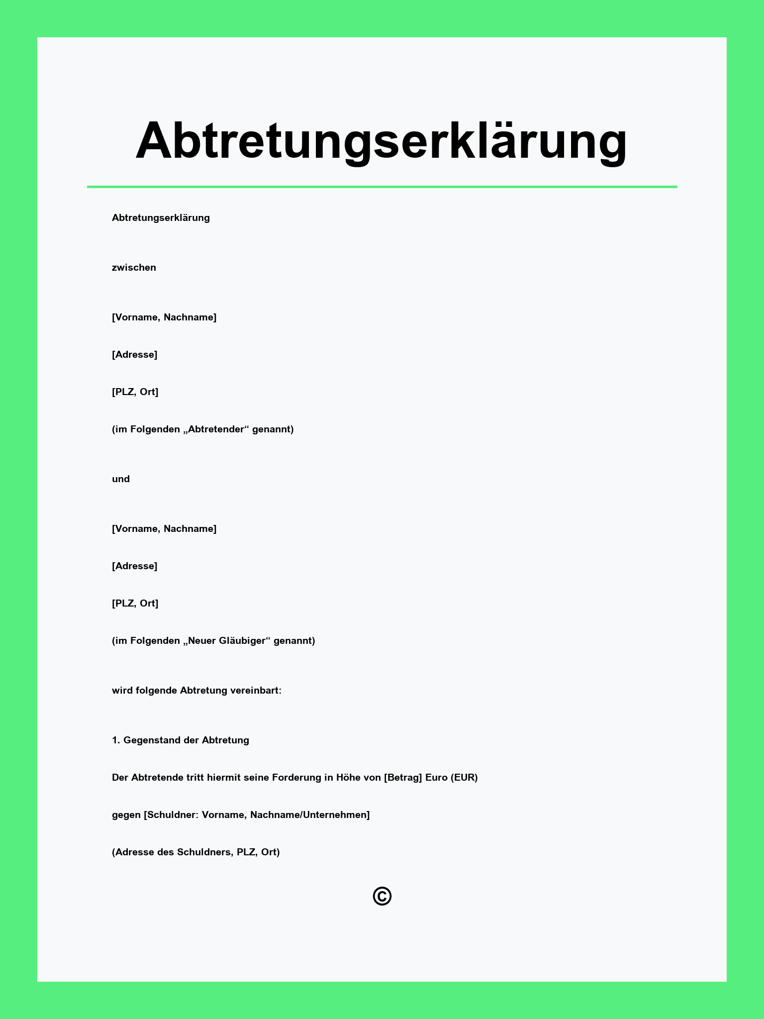 Abtretungserklärung Vorlage