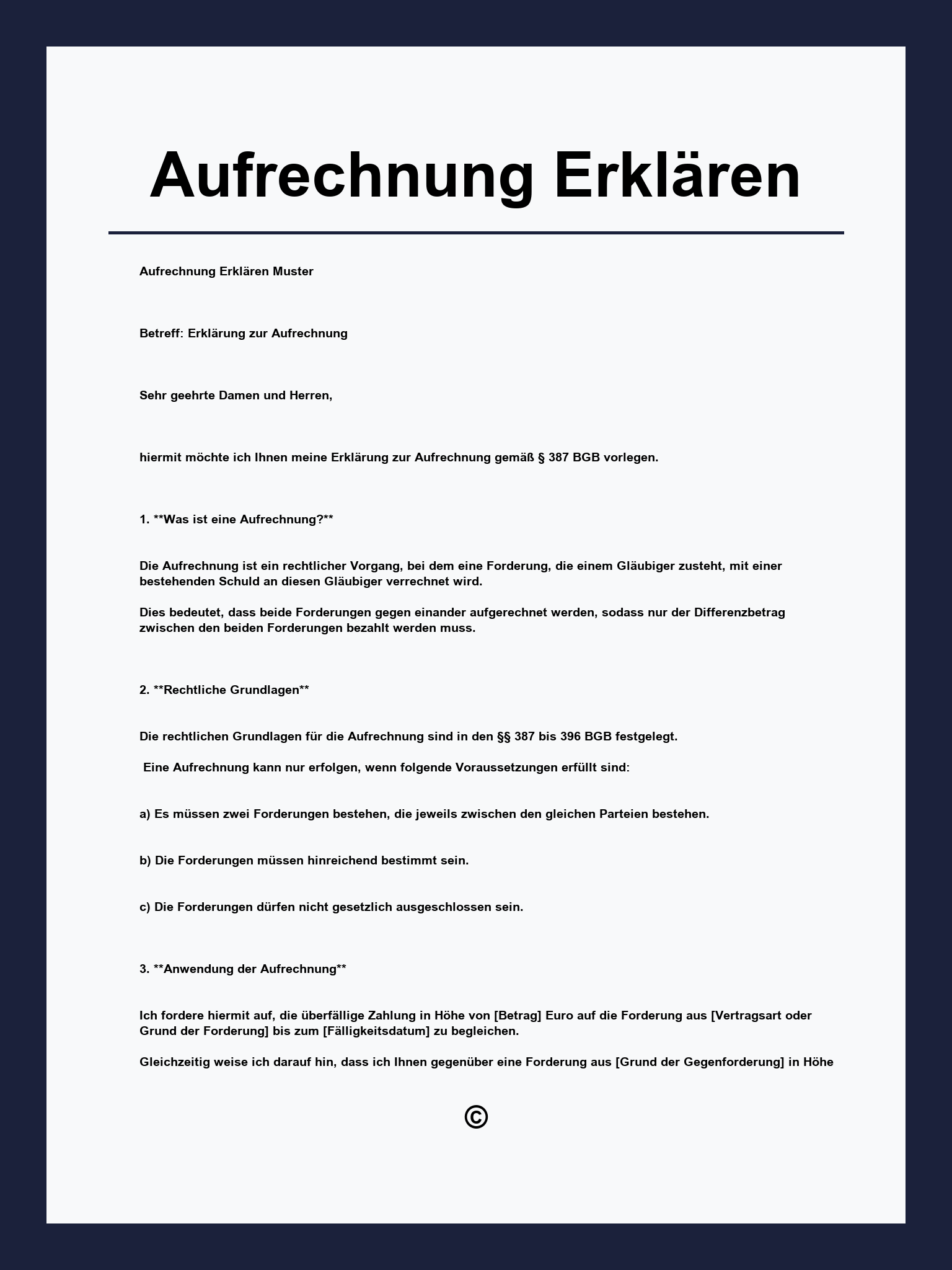 Aufrechnung Erklären Muster