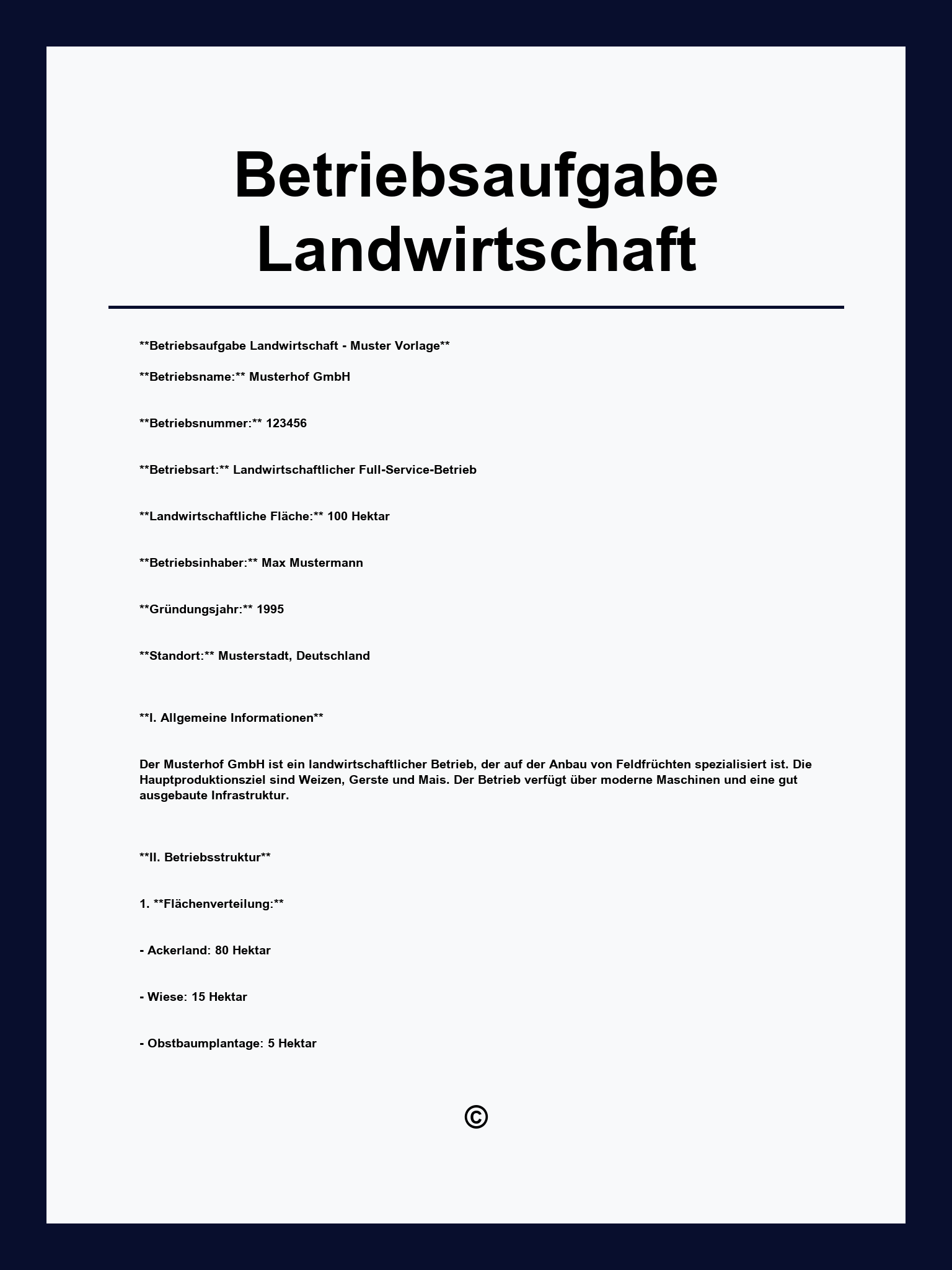 Betriebsaufgabe Landwirtschaft Formular