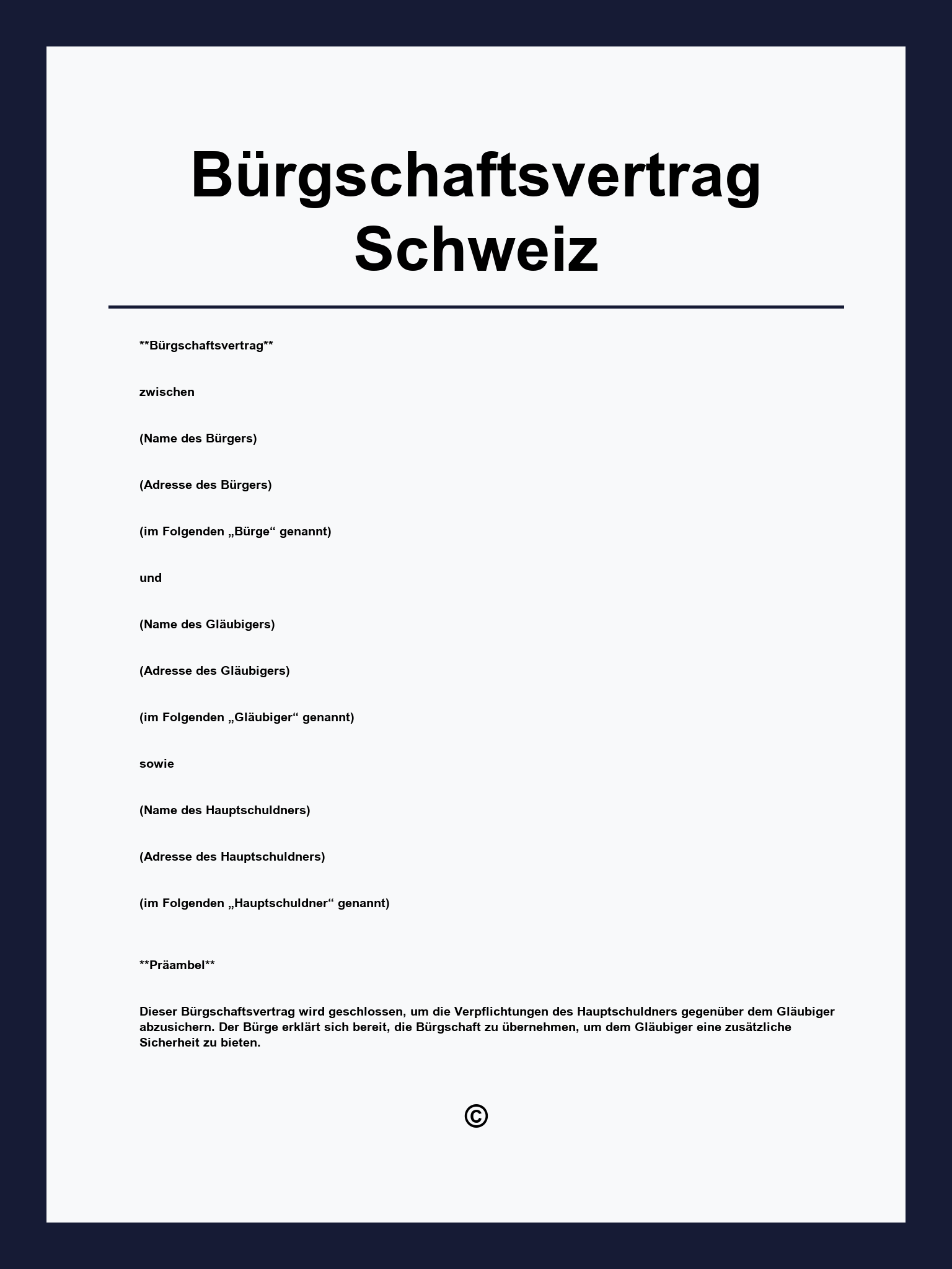 Bürgschaftsvertrag Vorlage Schweiz