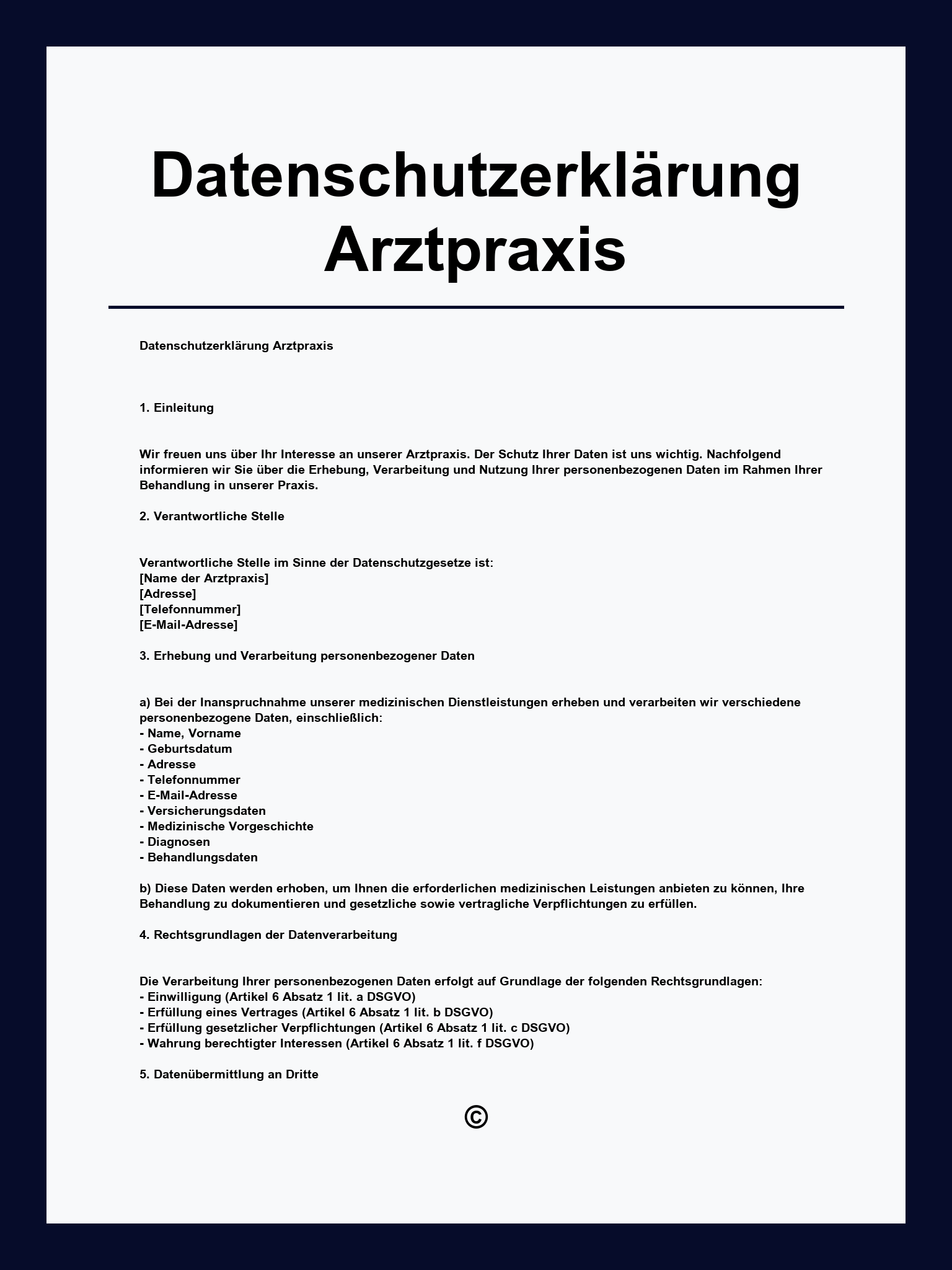 Datenschutzerklärung Arztpraxis Vorlage