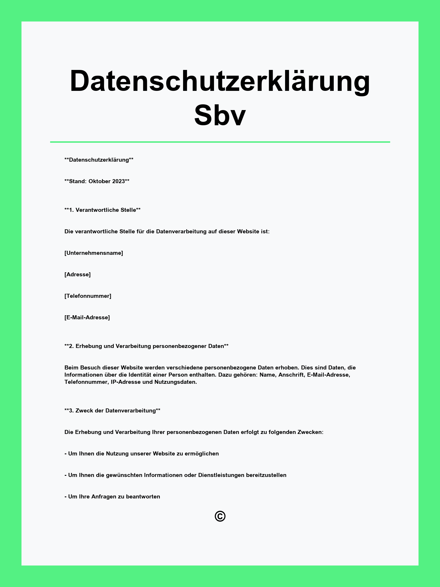 Datenschutzerklärung Muster Sbv