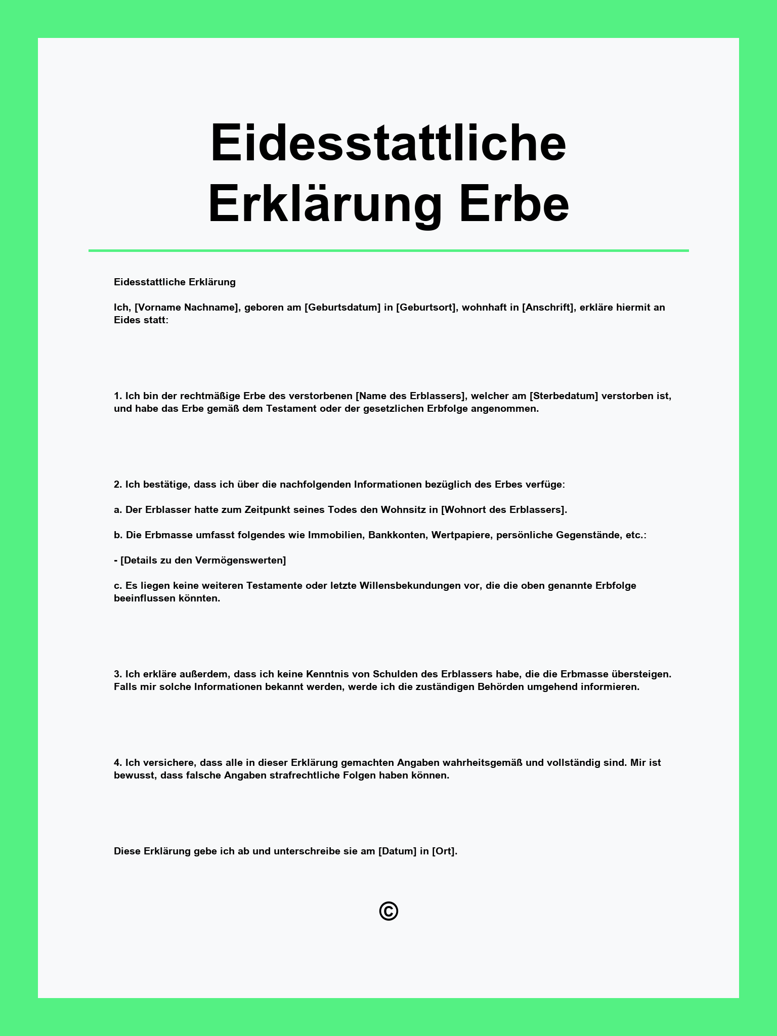 Eidesstattliche Erklärung Erbe Muster