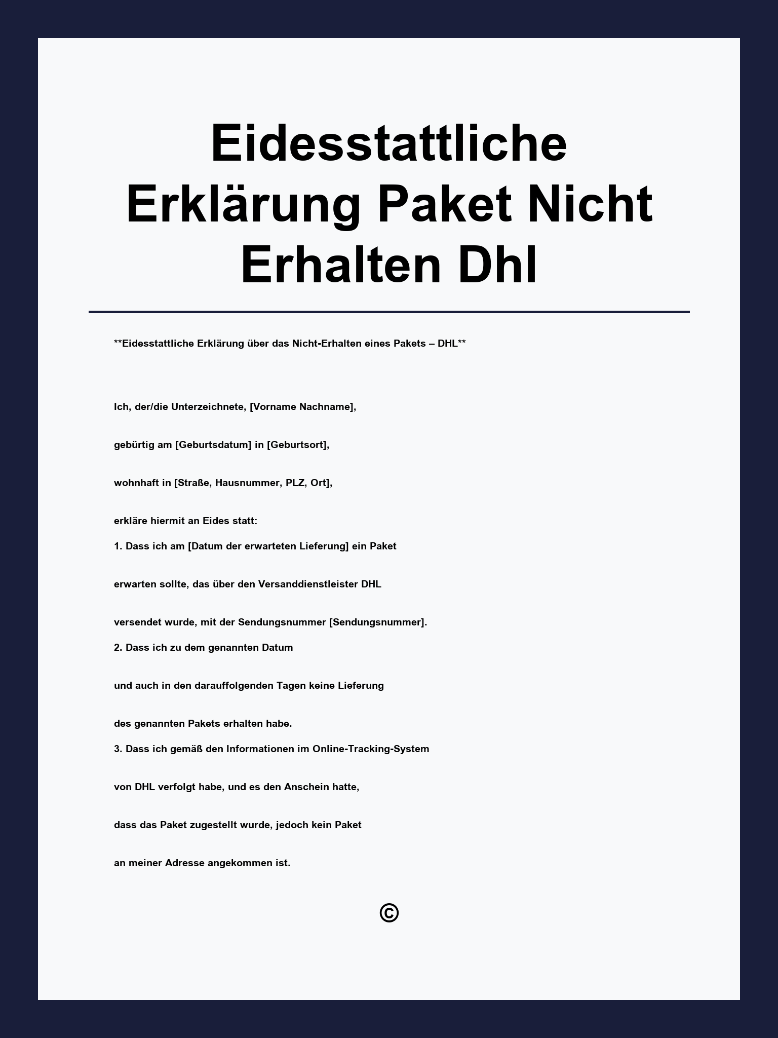 Eidesstattliche Erklärung Paket Nicht Erhalten Dhl