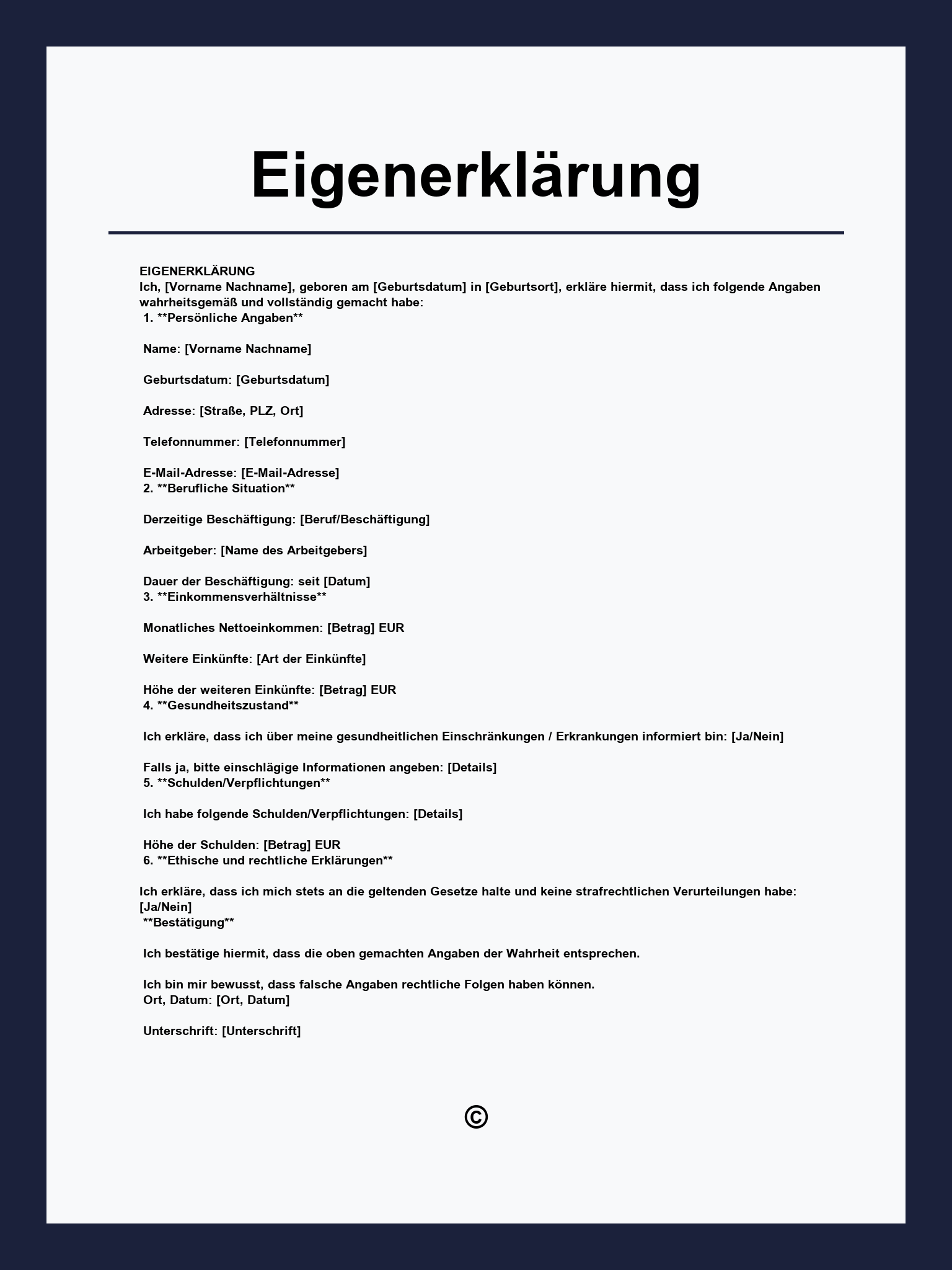 Eigenerklärung Vorlage