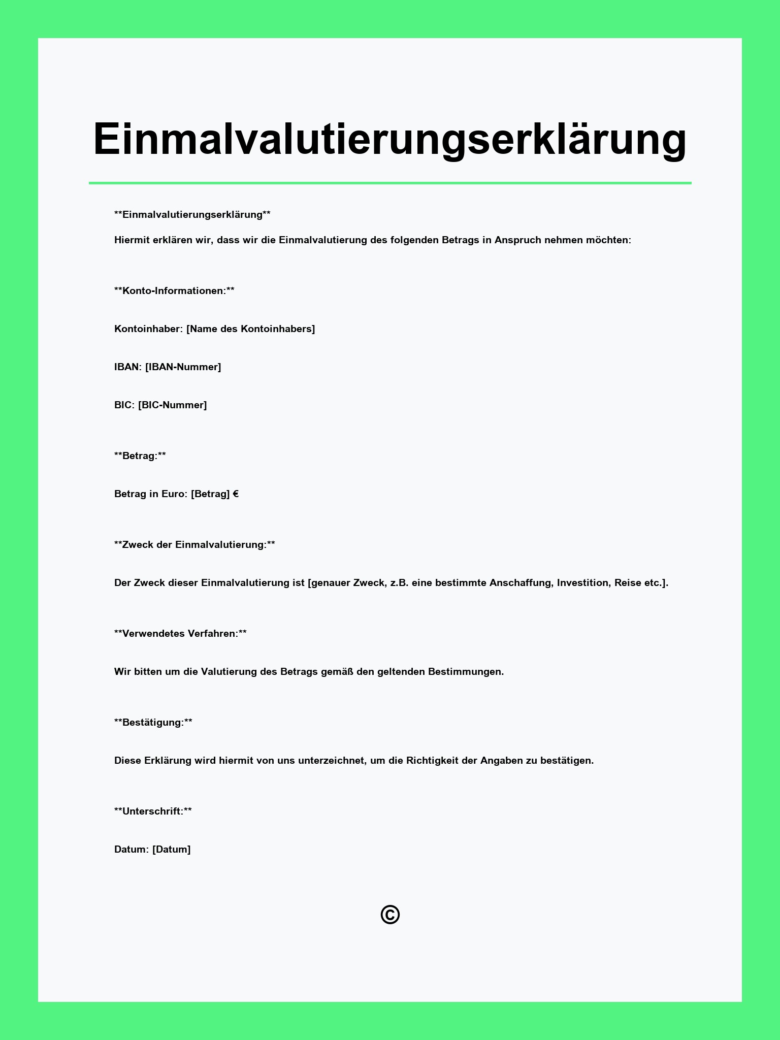 Einmalvalutierungserklärung Muster