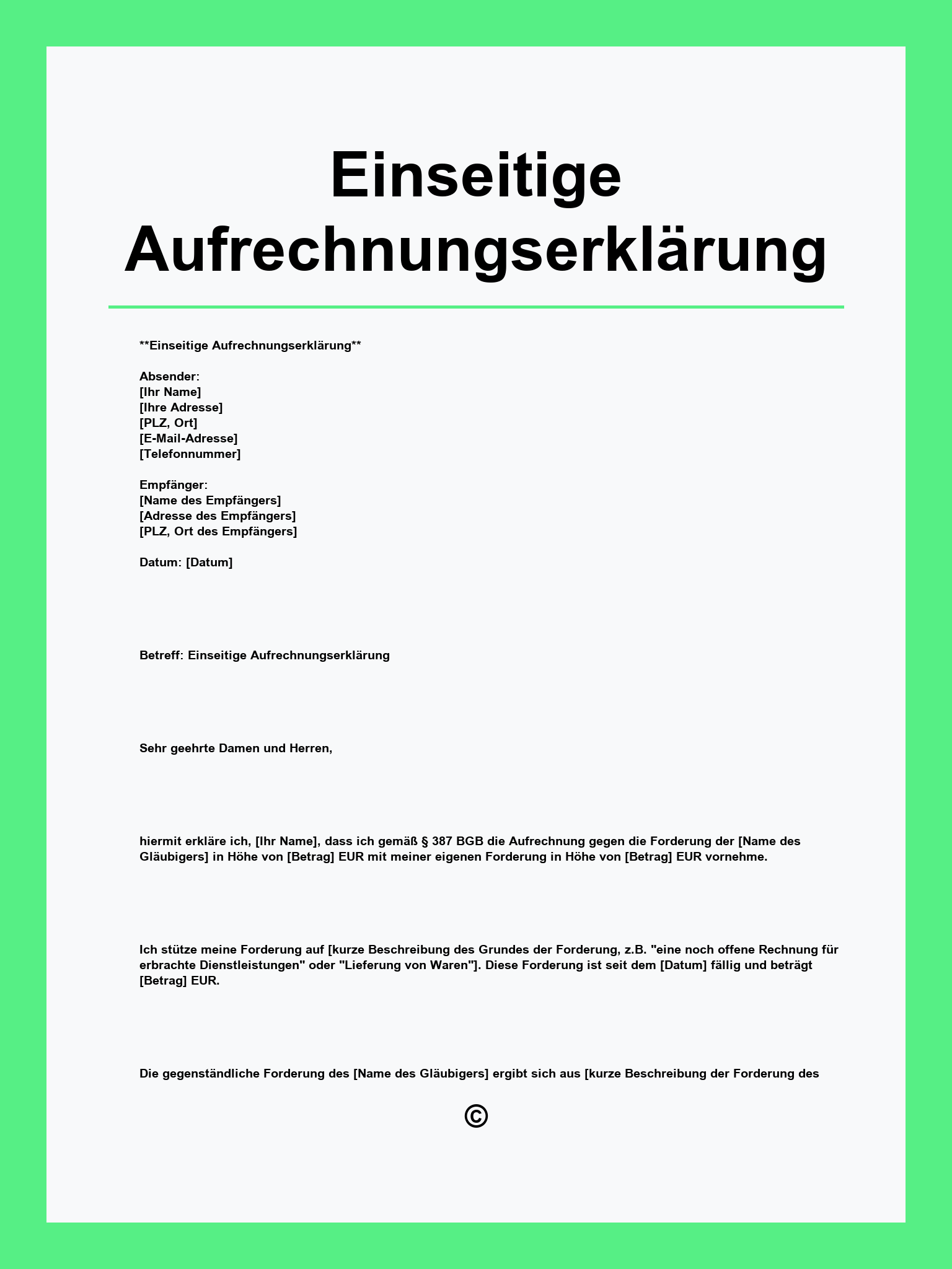 Einseitige Aufrechnungserklärung Muster