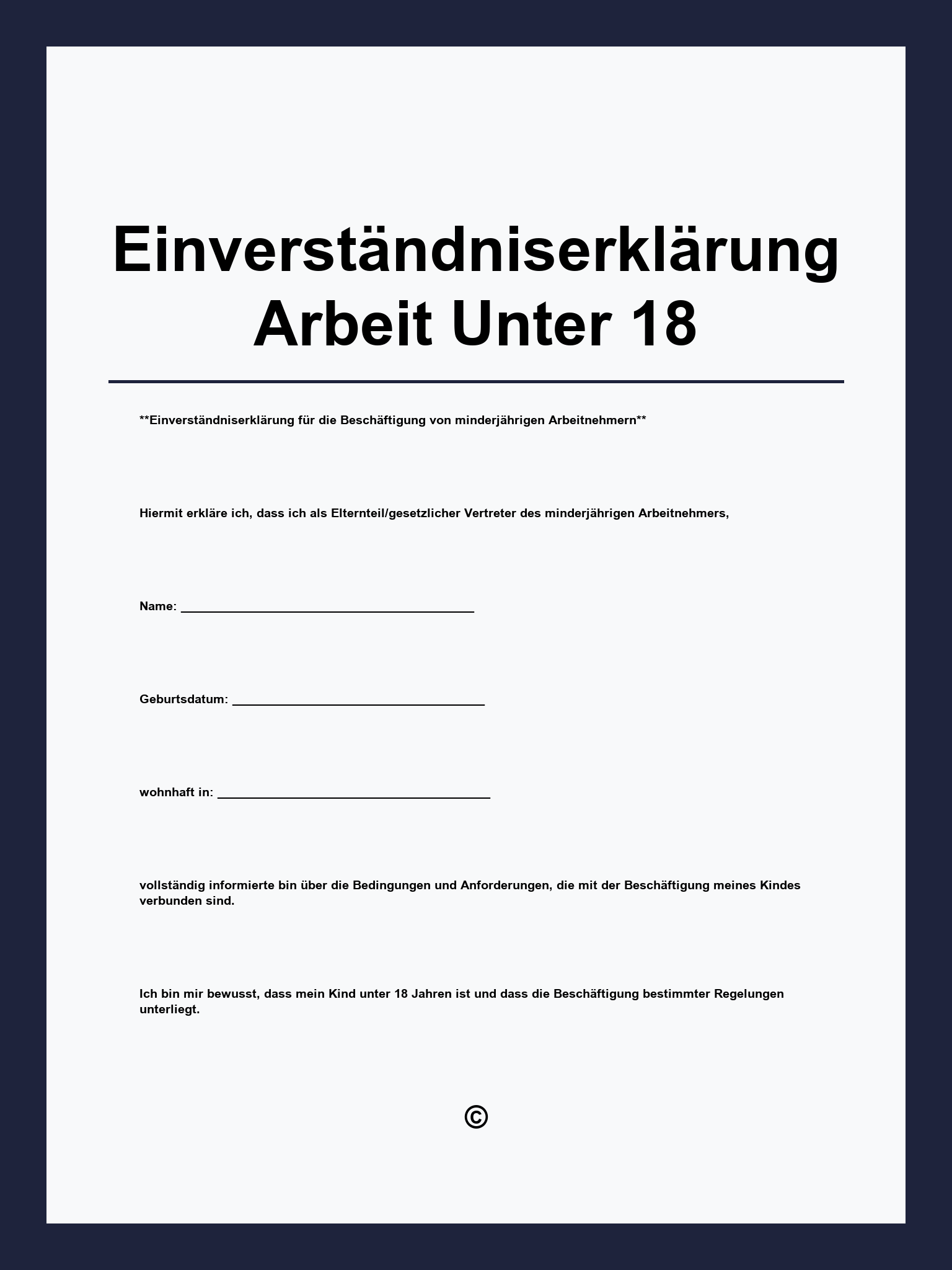 Einverständniserklärung Arbeit Unter 18 Vorlage
