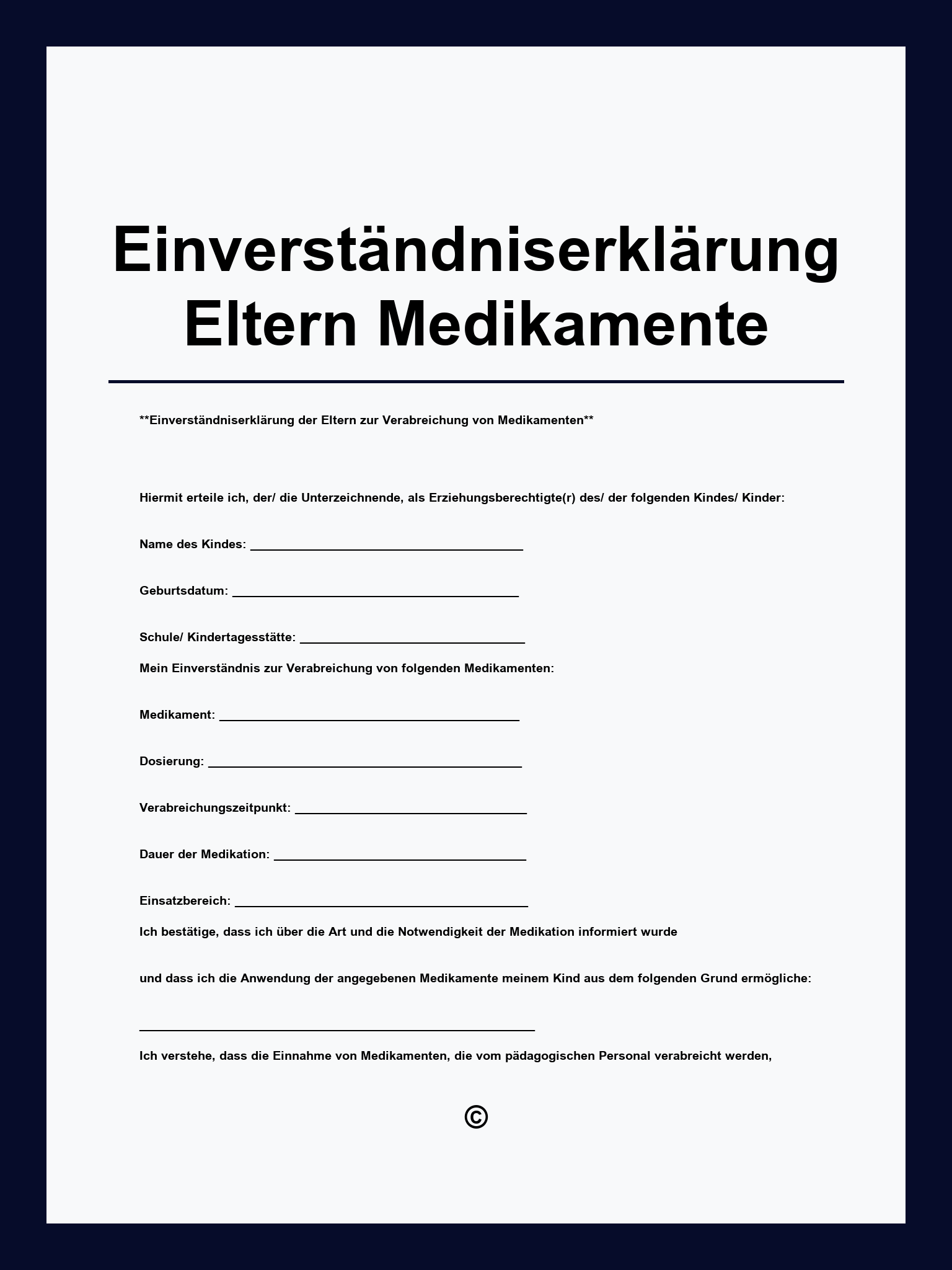 Einverständniserklärung Eltern Medikamente
