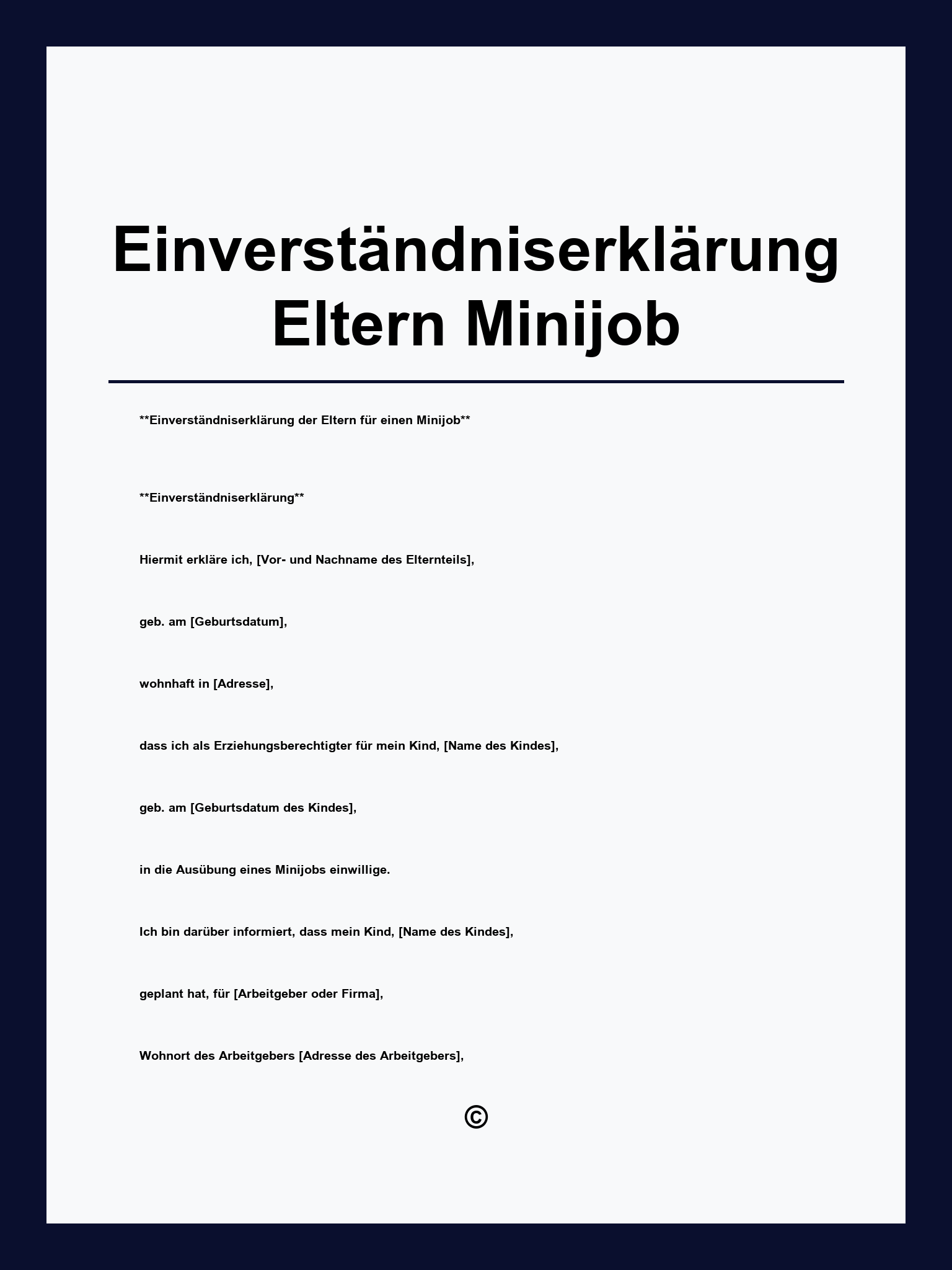 Einverständniserklärung Eltern Minijob