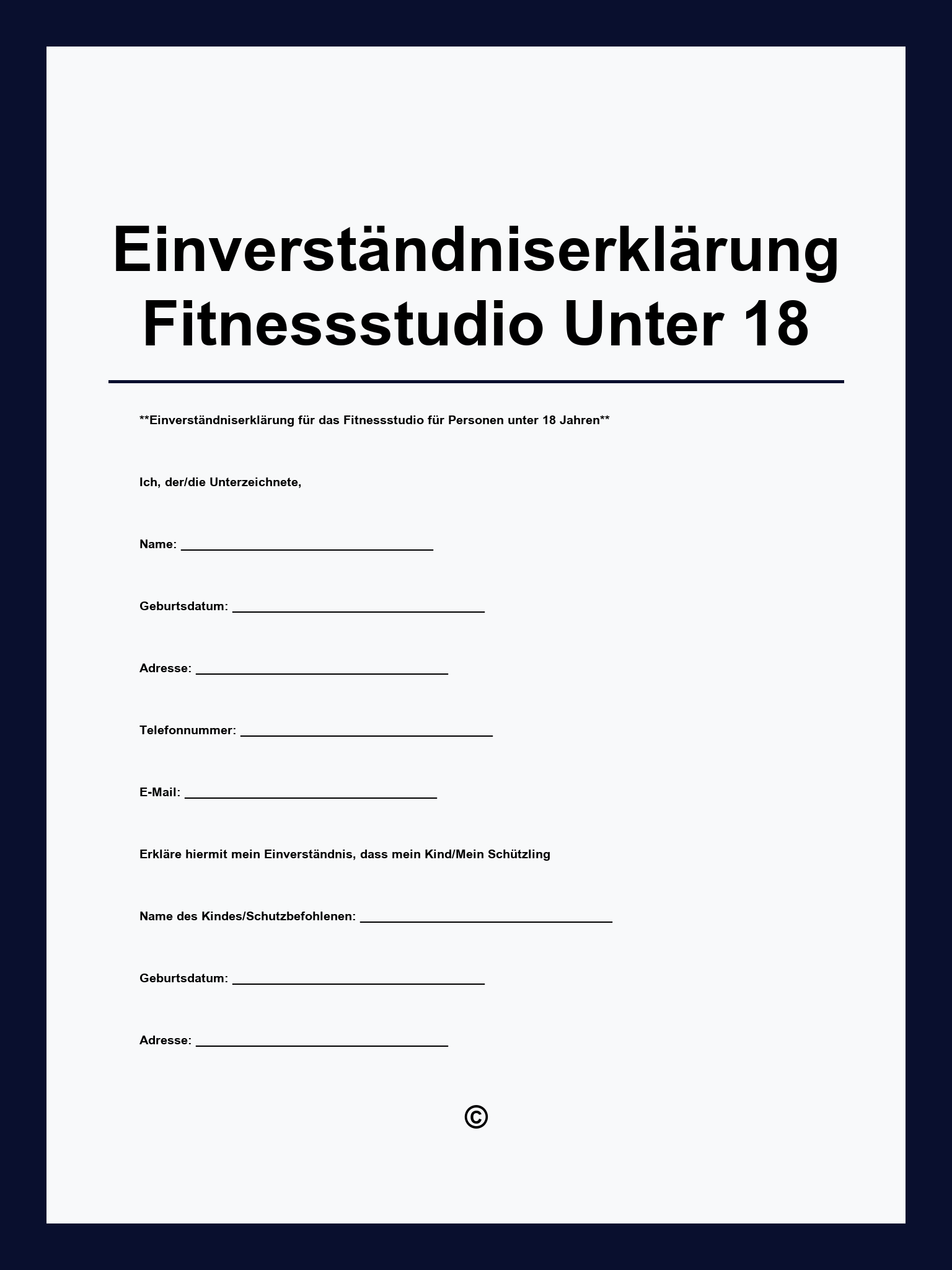 Einverständniserklärung Fitnessstudio Unter 18