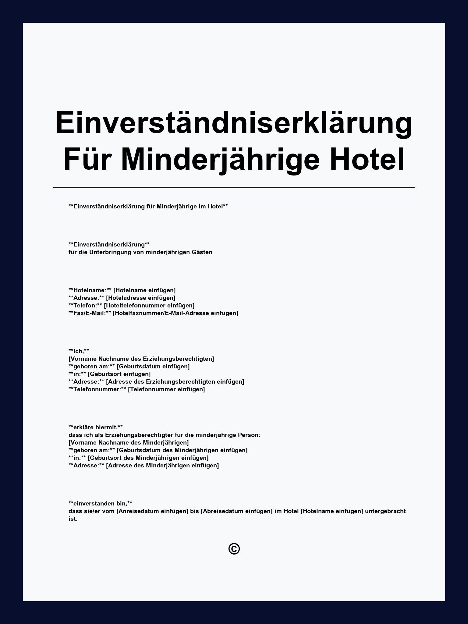 Einverständniserklärung Für Minderjährige Hotel