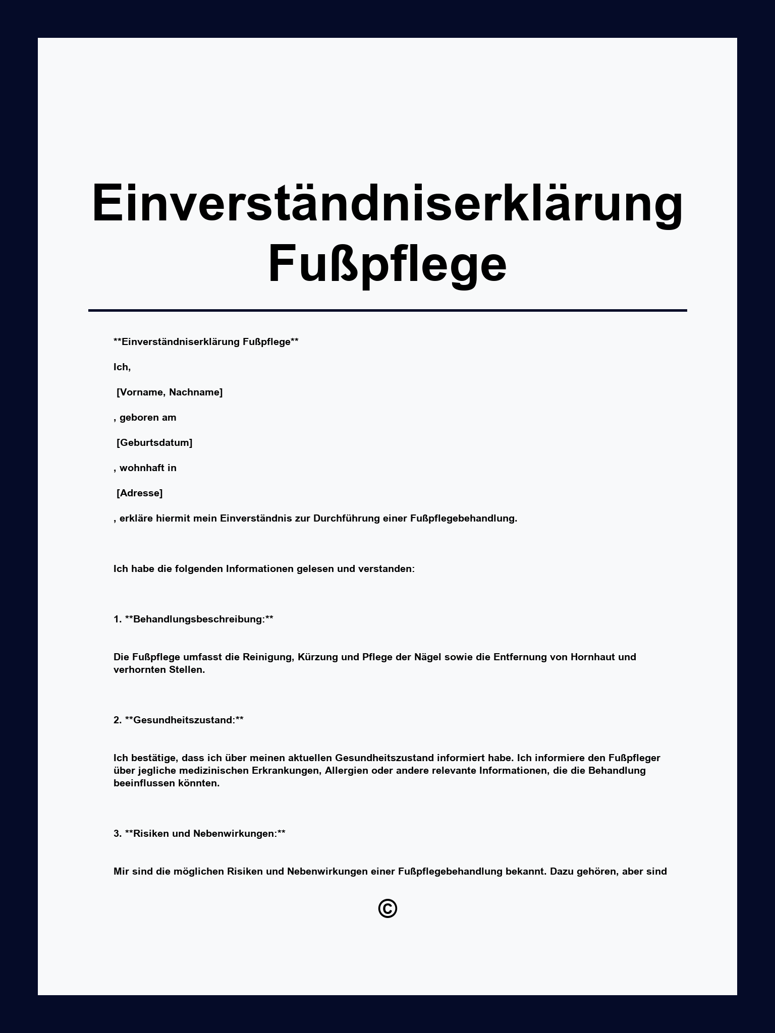 Einverständniserklärung Fußpflege