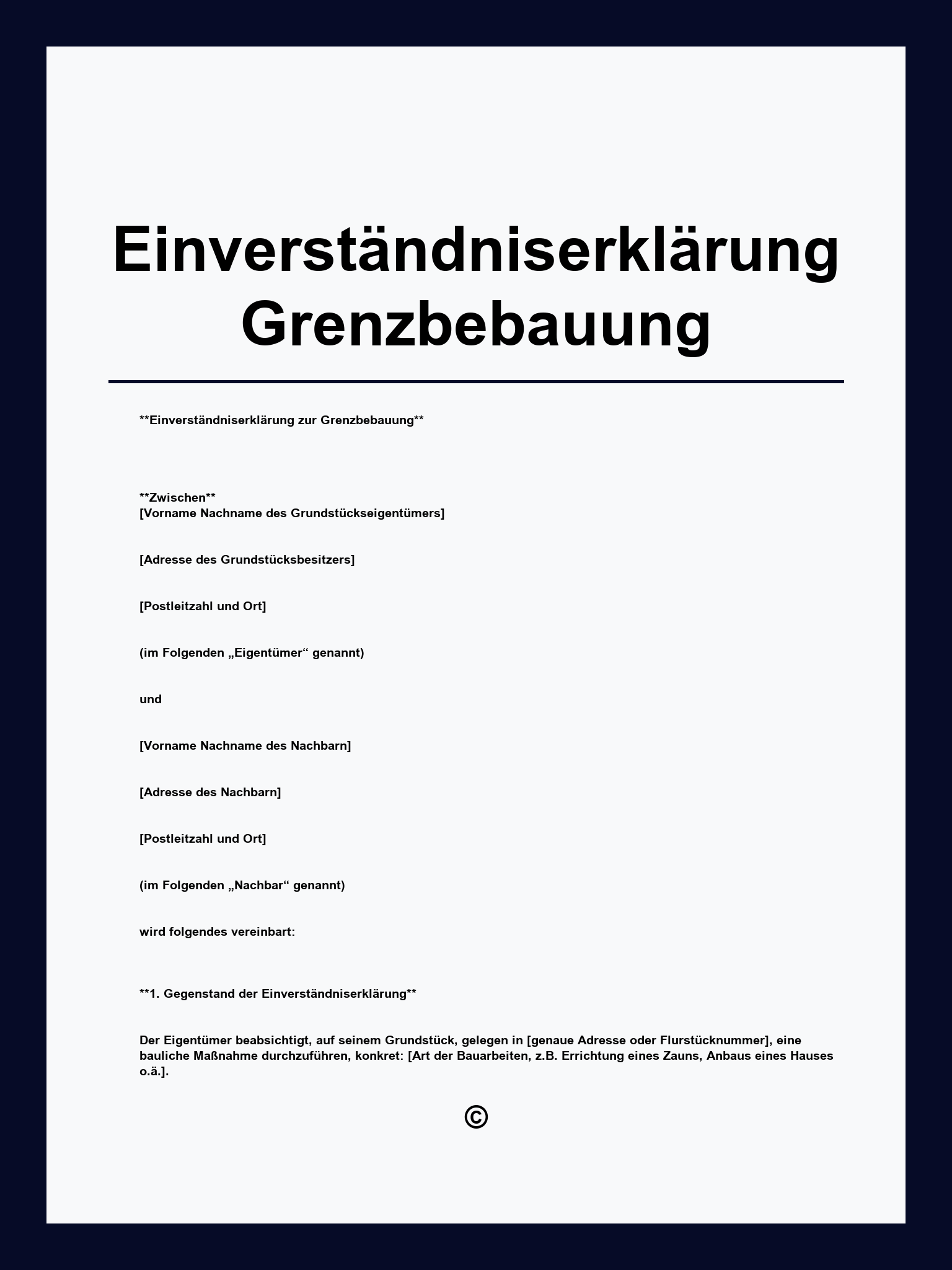 Einverständniserklärung Grenzbebauung