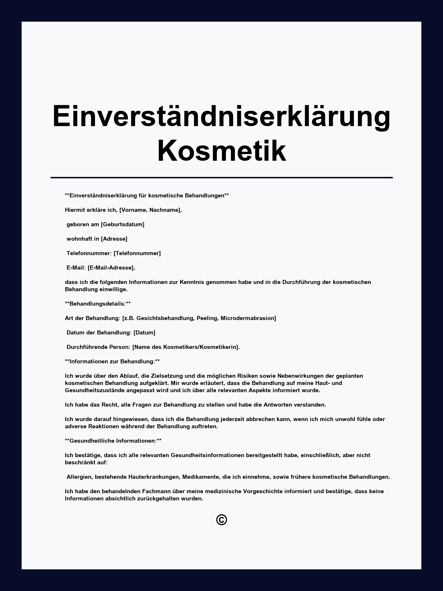 Einverständniserklärung Kosmetik Vorlage
