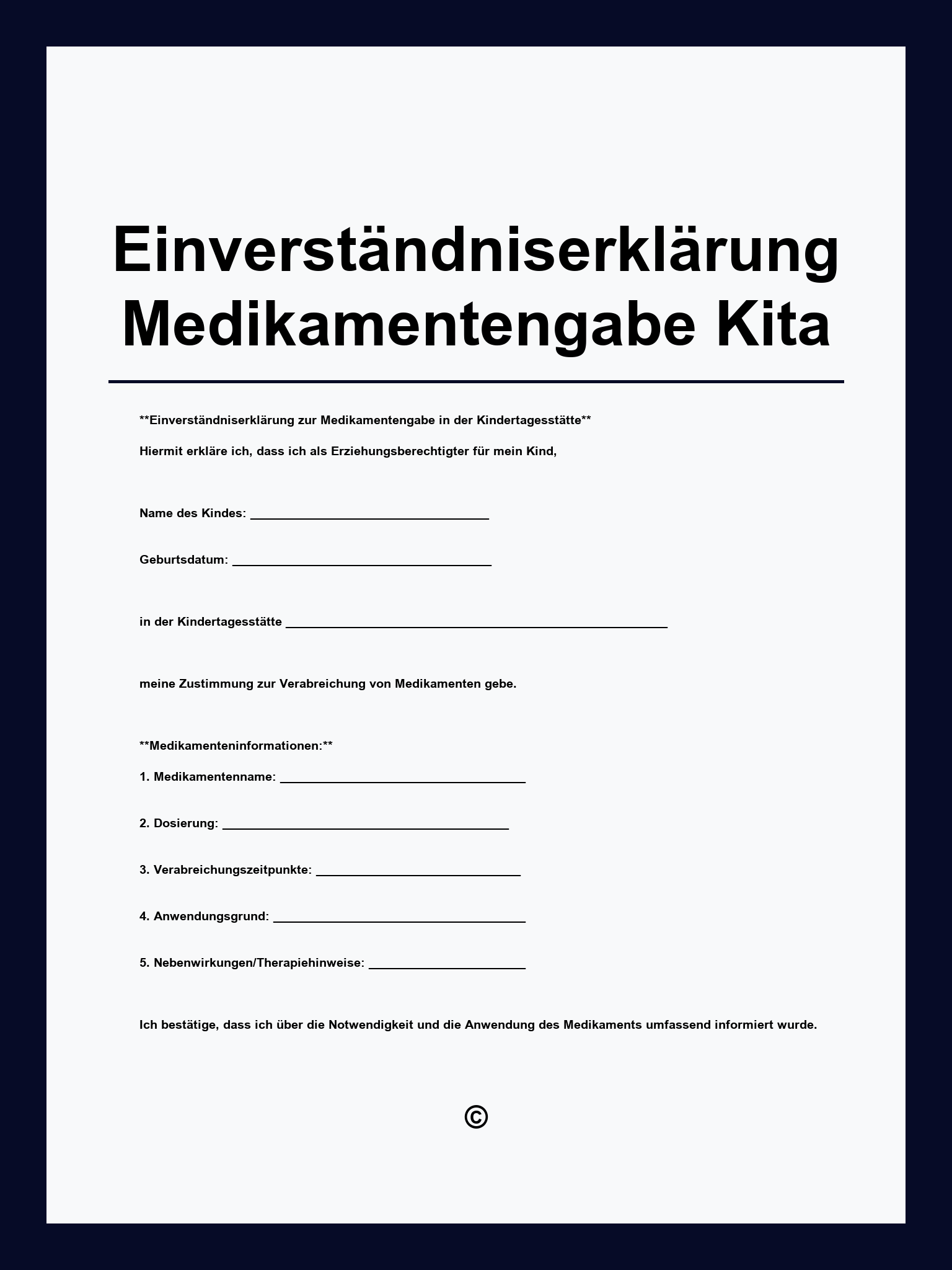 Einverständniserklärung Medikamentengabe Muster Kita