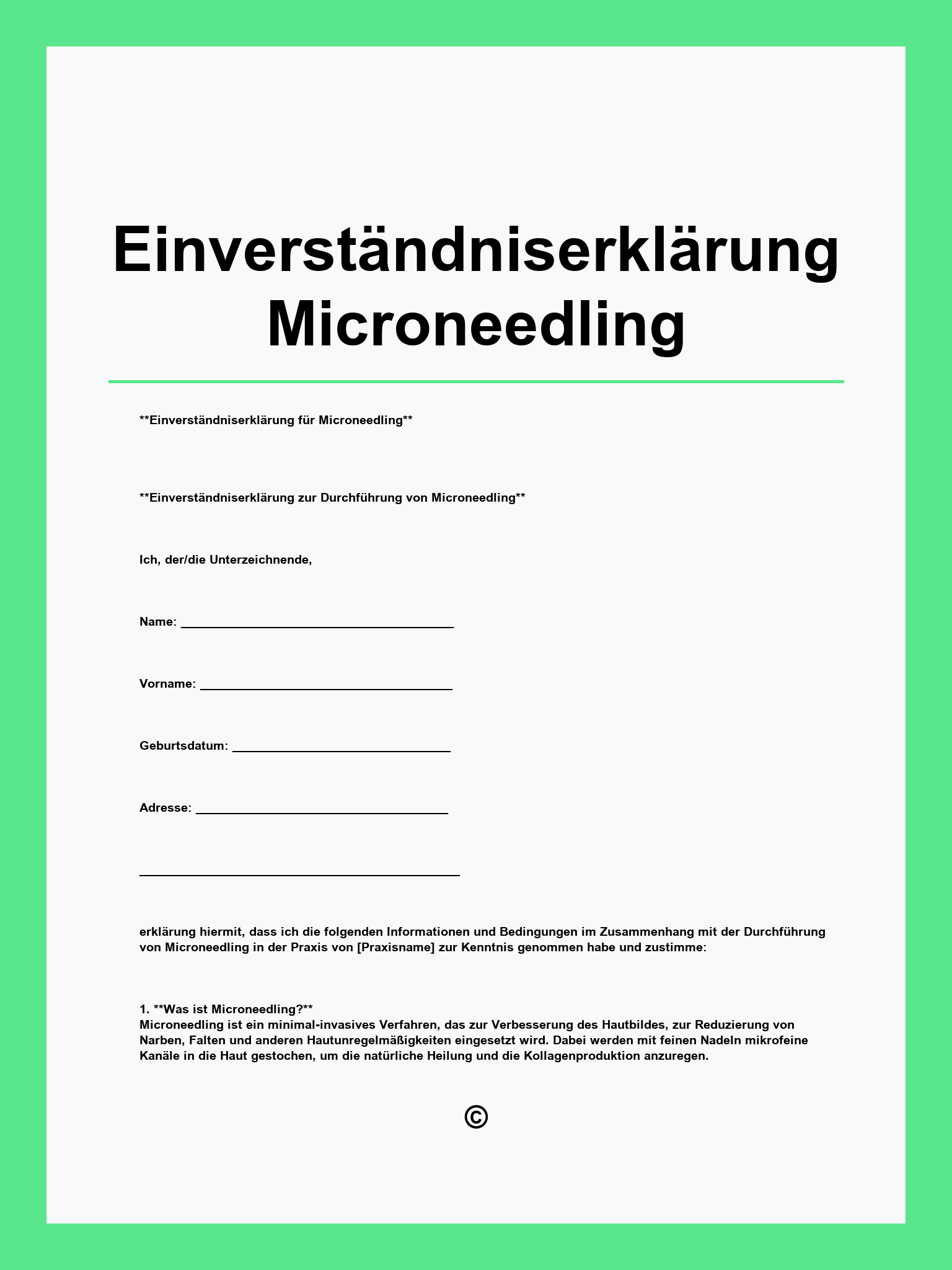 Einverständniserklärung Microneedling