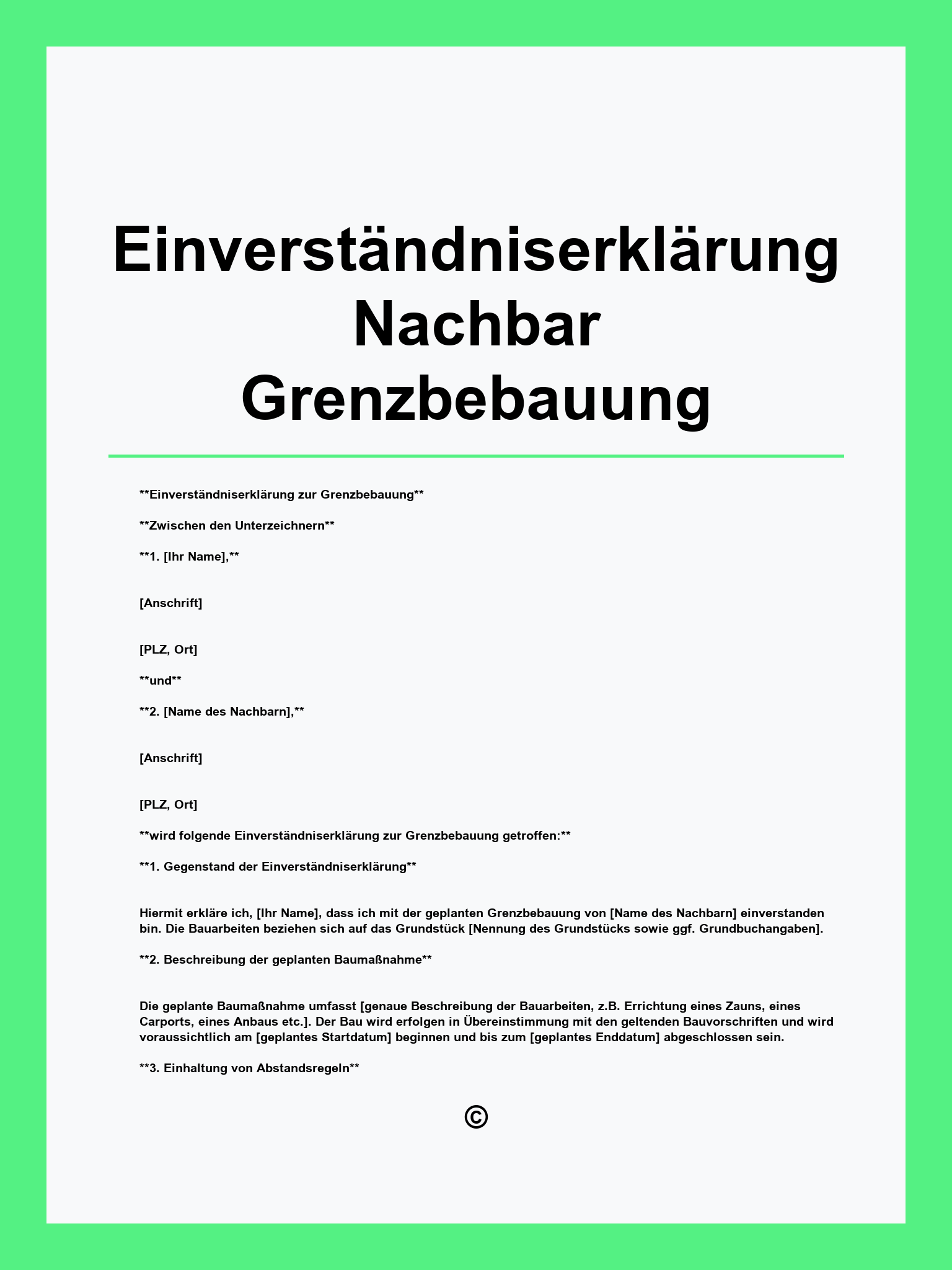 Einverständniserklärung Nachbar Grenzbebauung