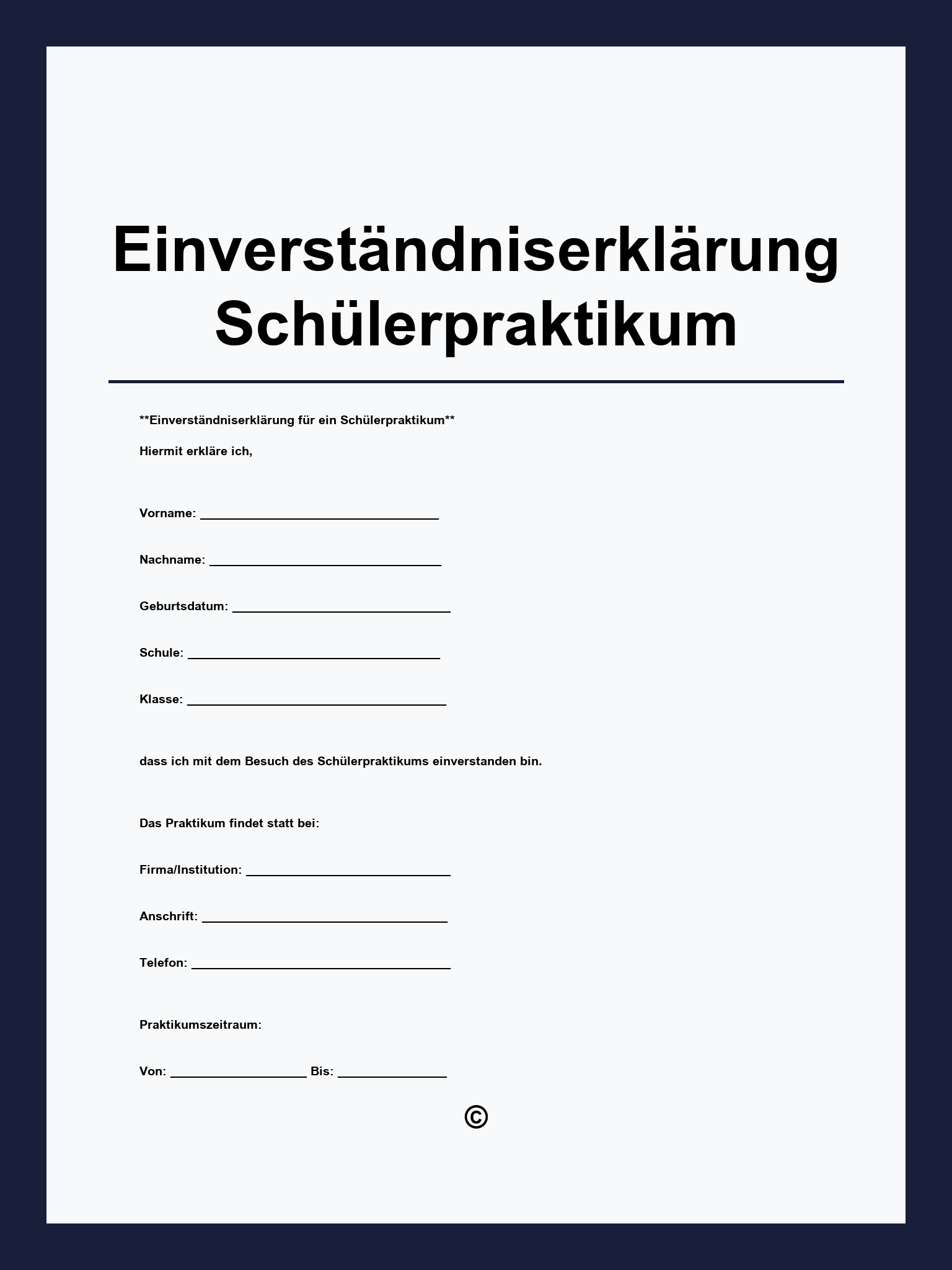 Einverständniserklärung Schülerpraktikum Vorlage