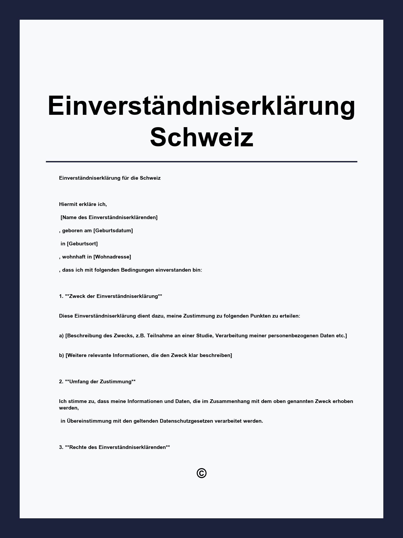 Einverständniserklärung Vorlage Schweiz