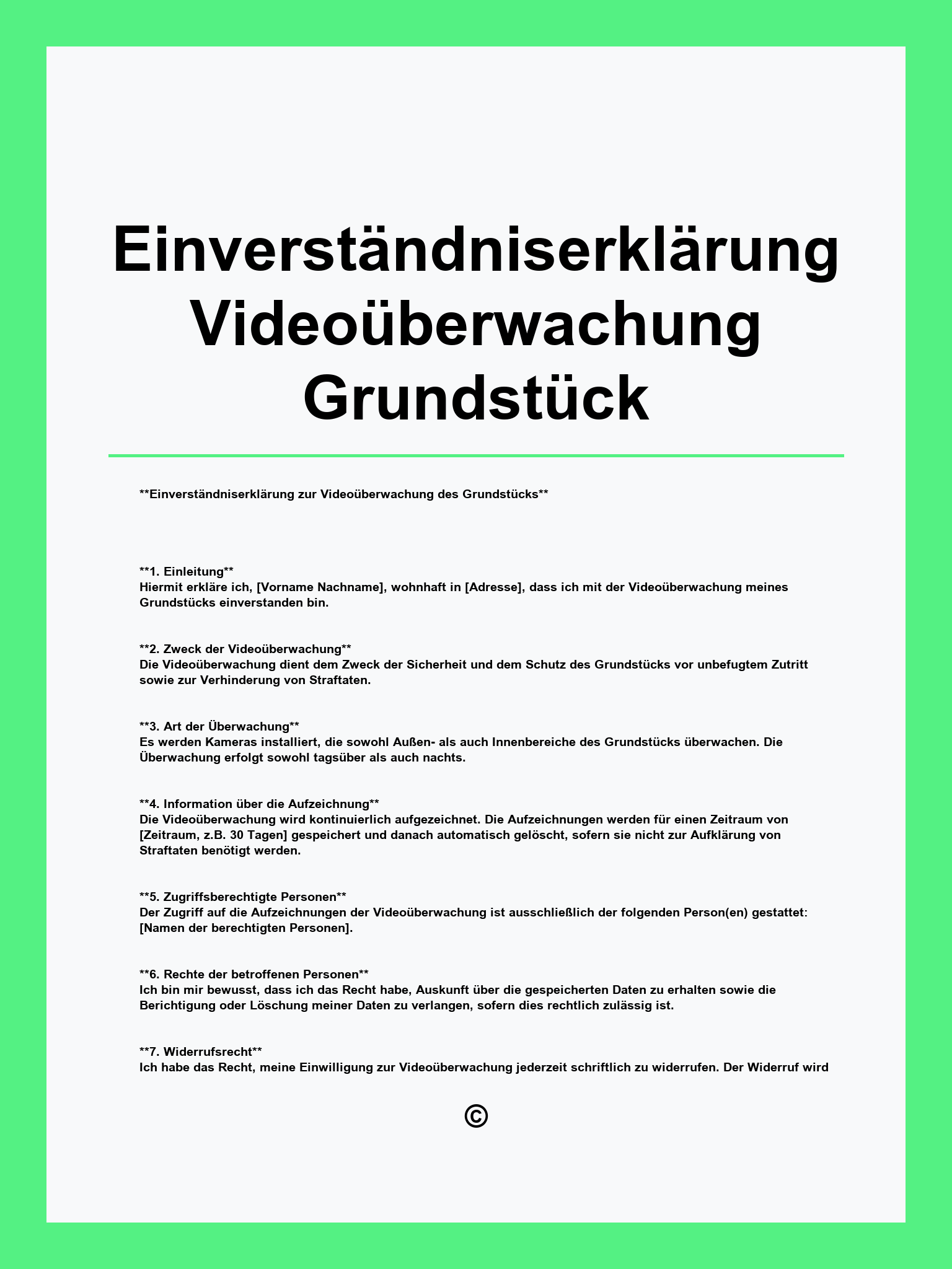 Einverständniserklärung Videoüberwachung Grundstück