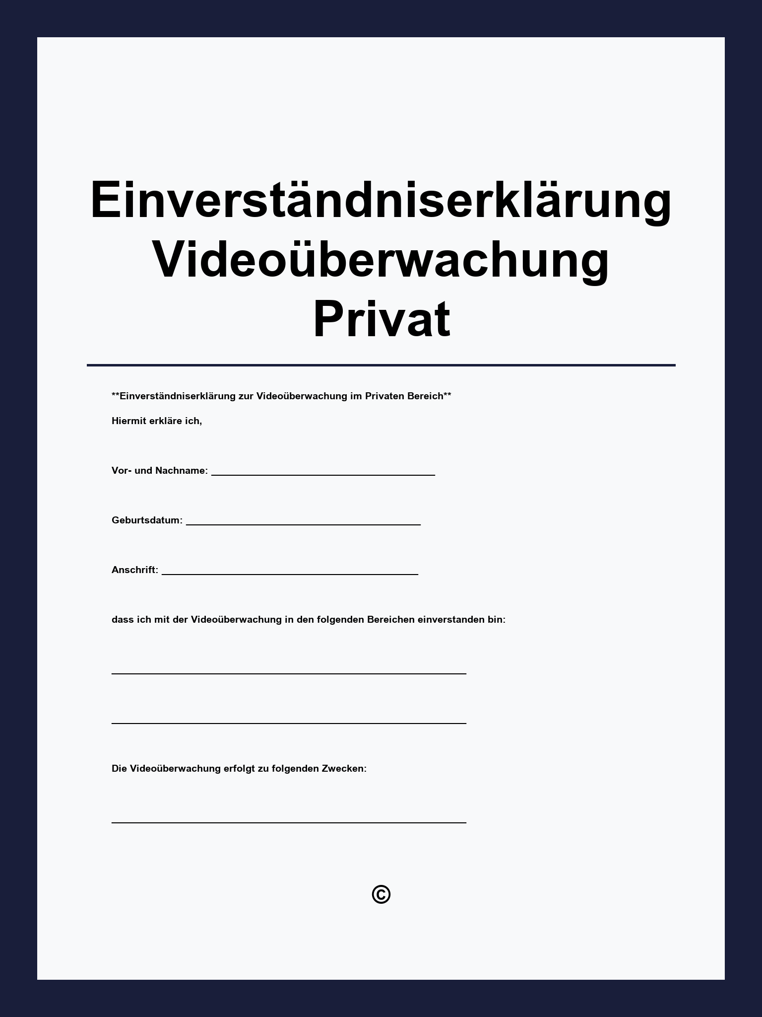 Einverständniserklärung Videoüberwachung Privat