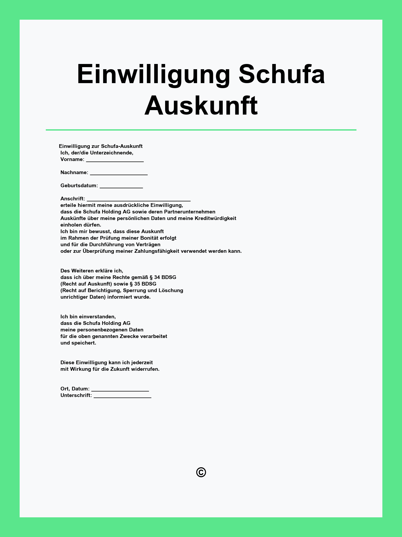 Einwilligung Schufa Auskunft