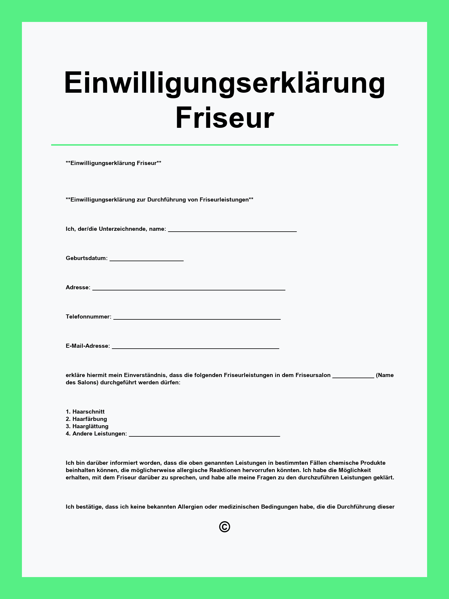 Einwilligungserklärung Friseur Muster