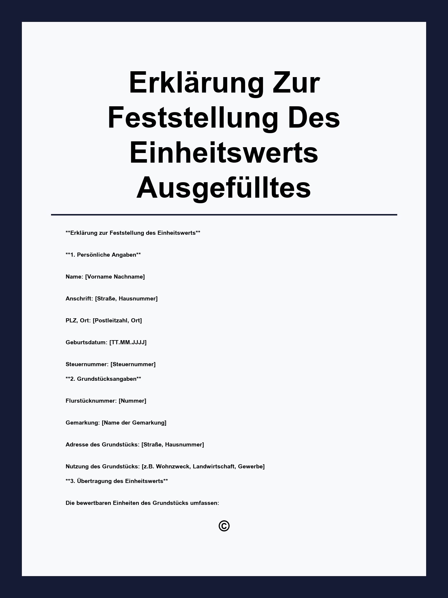 Erklärung Zur Feststellung Des Einheitswerts Ausgefülltes Muster