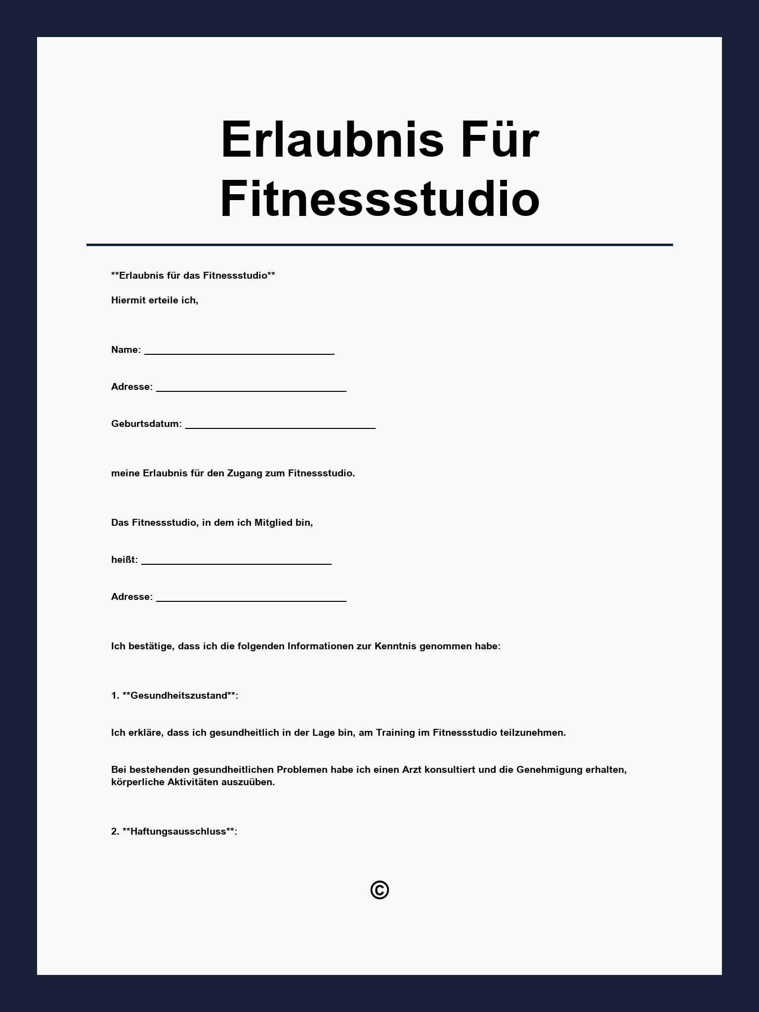 Erlaubnis Für Fitnessstudio Vorlage