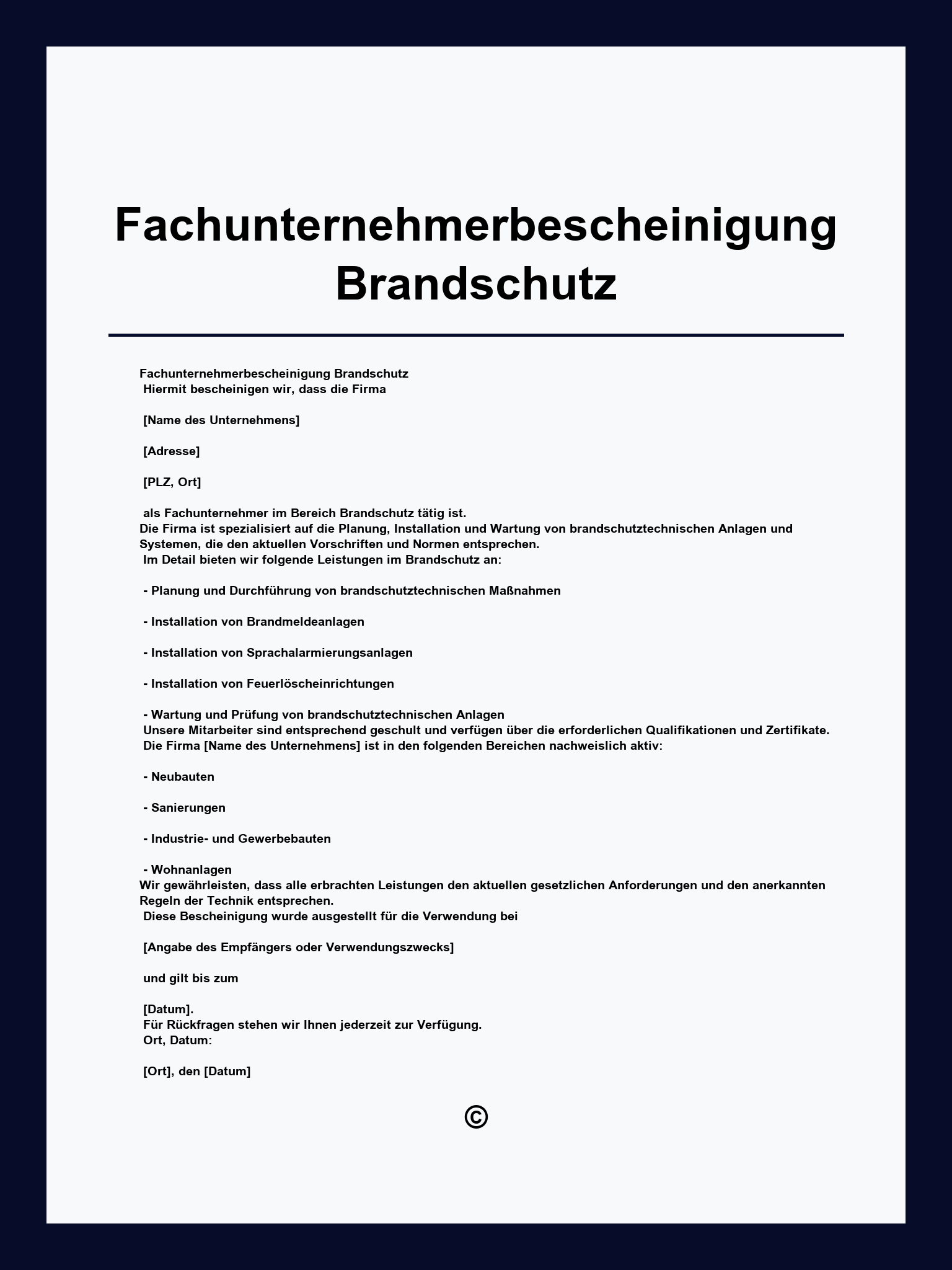 Fachunternehmerbescheinigung Brandschutz