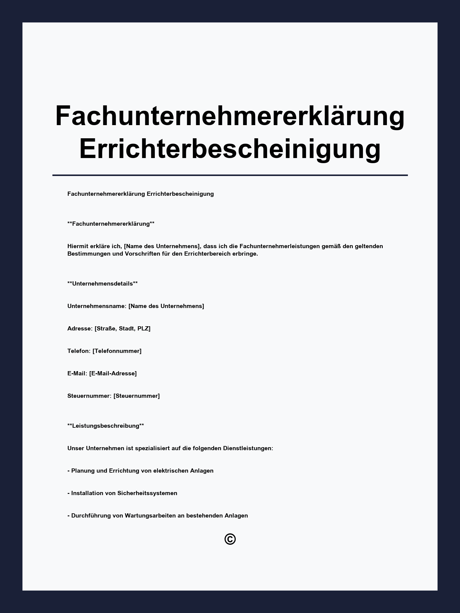 Fachunternehmererklärung Errichterbescheinigung Muster