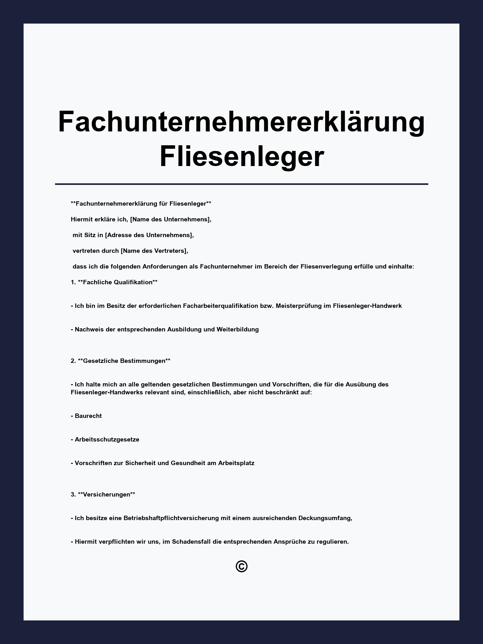 Fachunternehmererklärung Fliesenleger