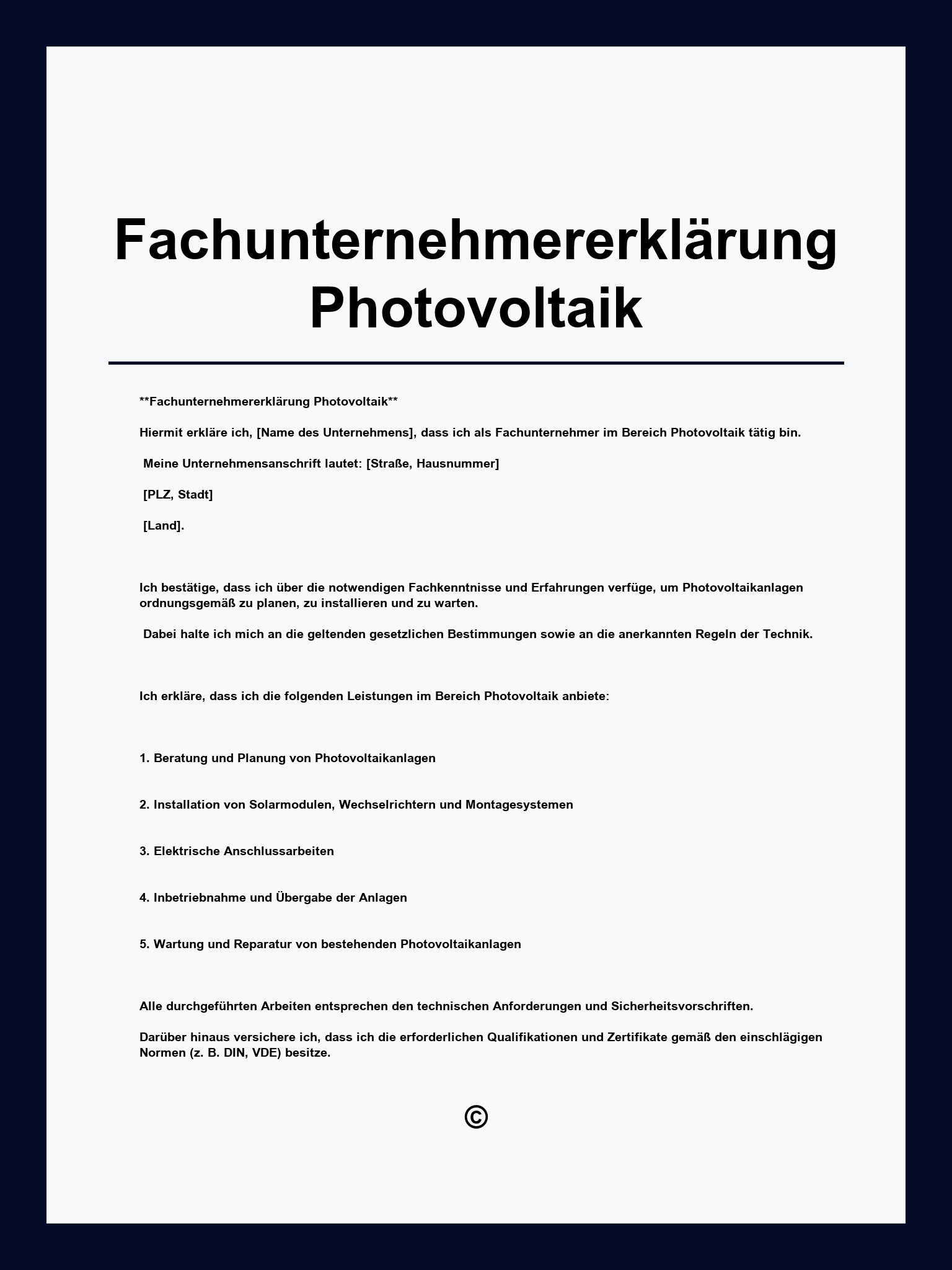 Fachunternehmererklärung Photovoltaik