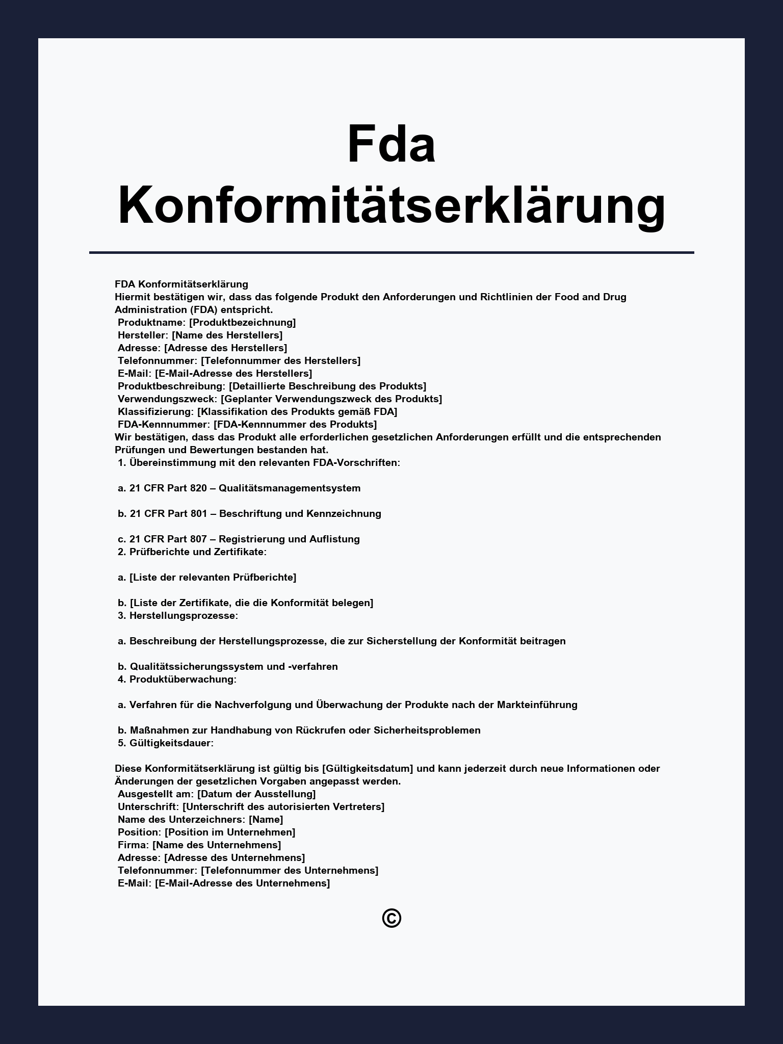 Fda Konformitätserklärung Vorlage
