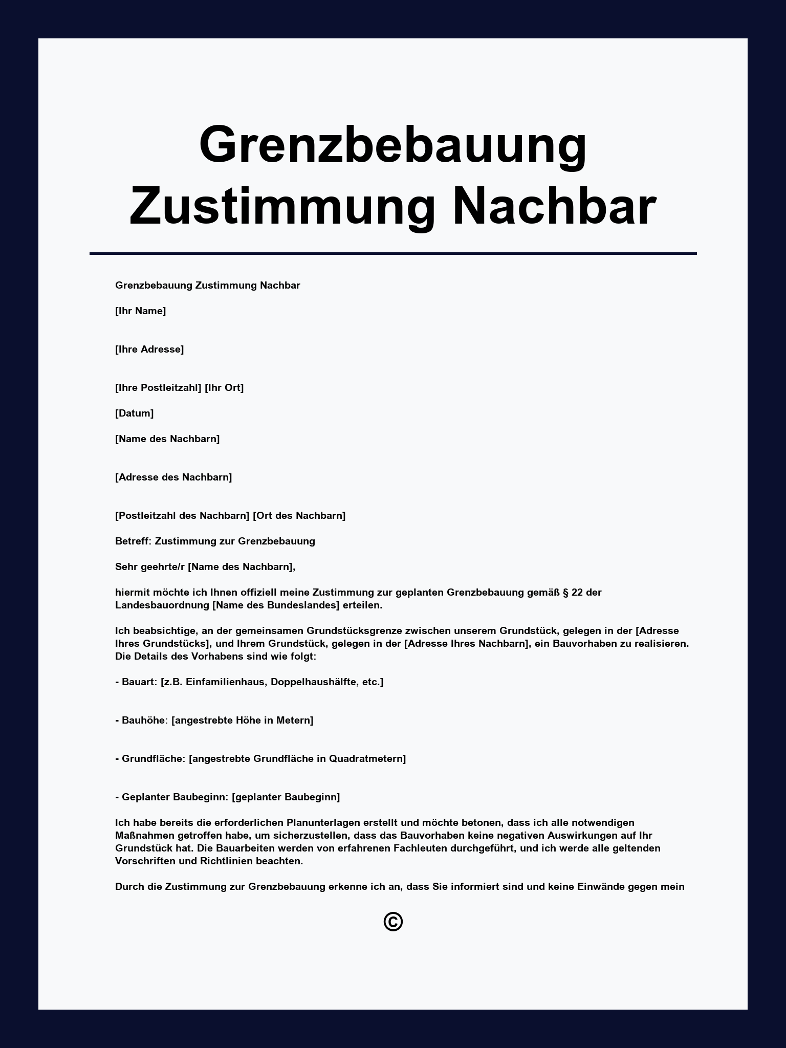 Grenzbebauung Zustimmung Nachbar Muster