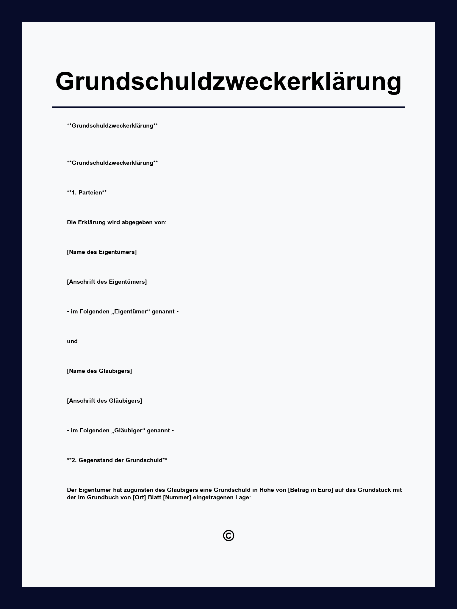 Grundschuldzweckerklärung Muster