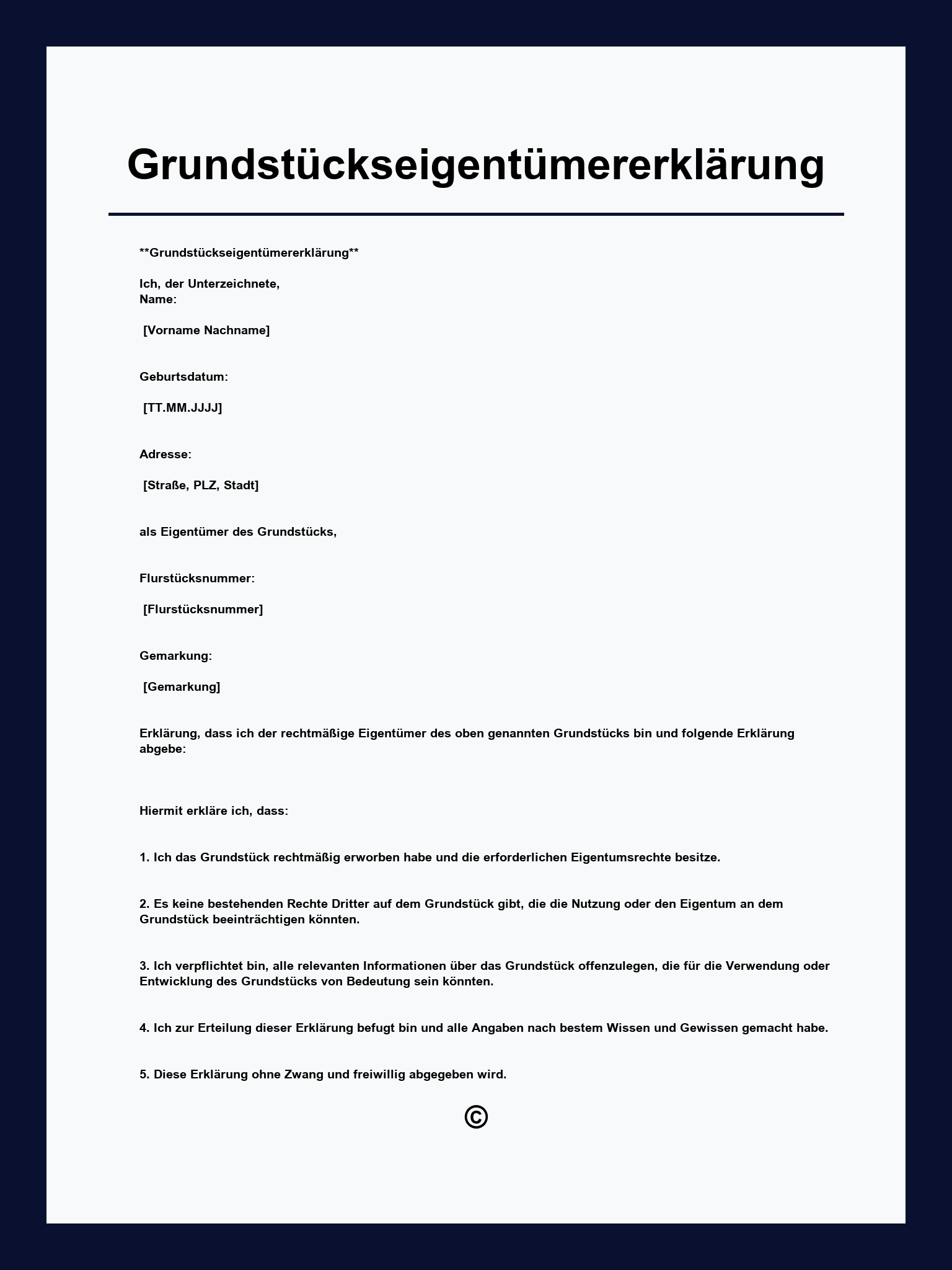 Grundstückseigentümererklärung Vorlage