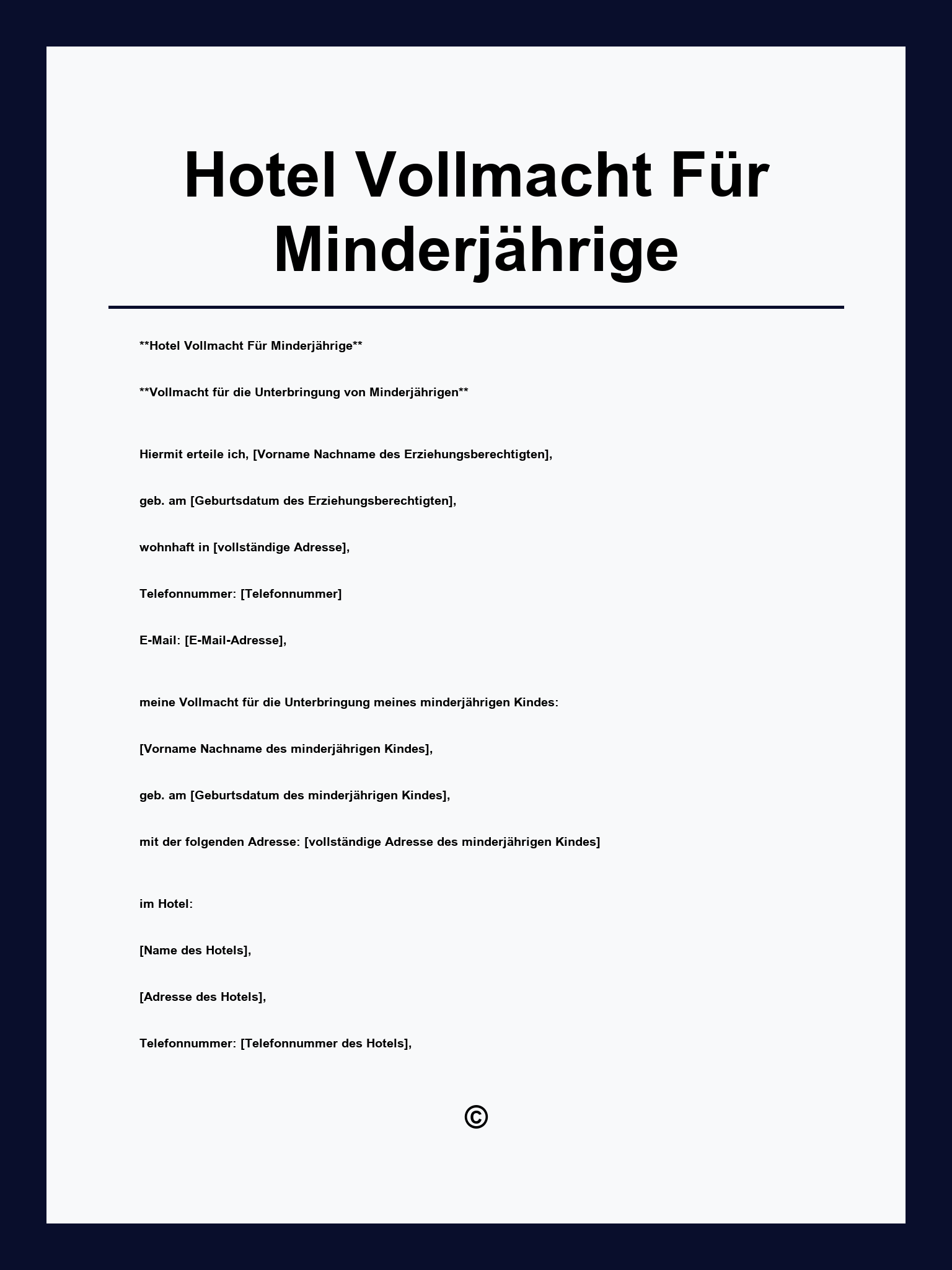 Hotel Vollmacht Für Minderjährige