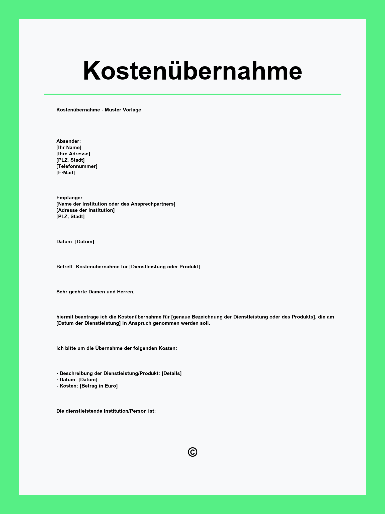 Kostenübernahme Vorlage