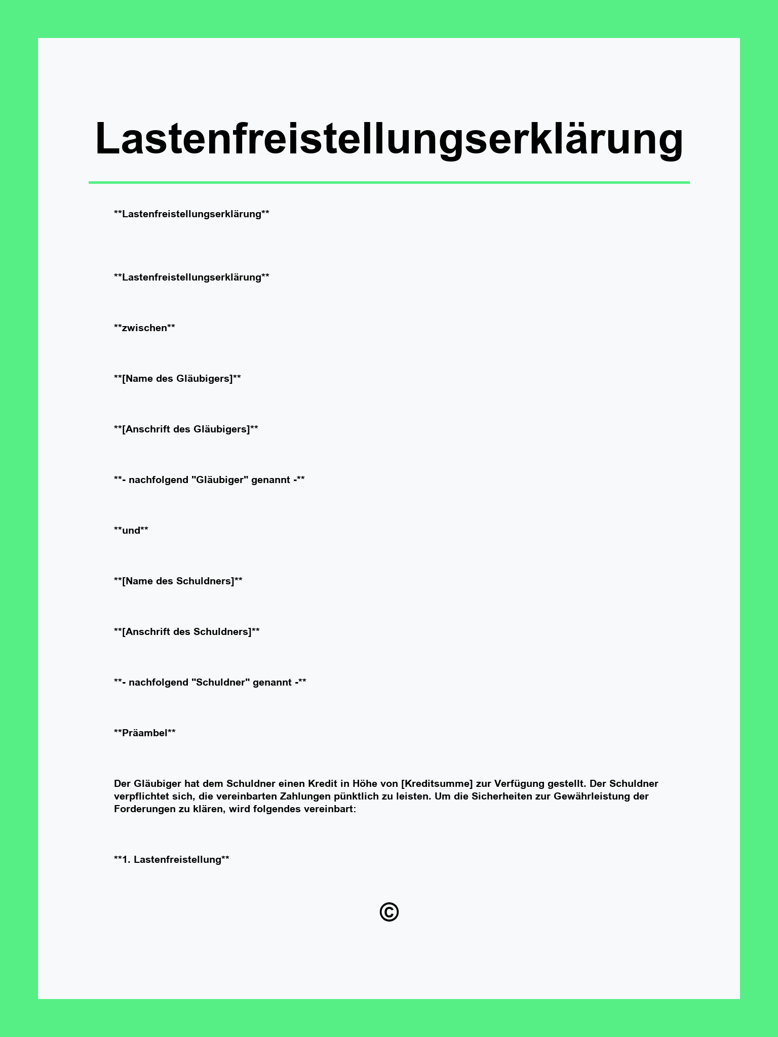 Lastenfreistellungserklärung Muster
