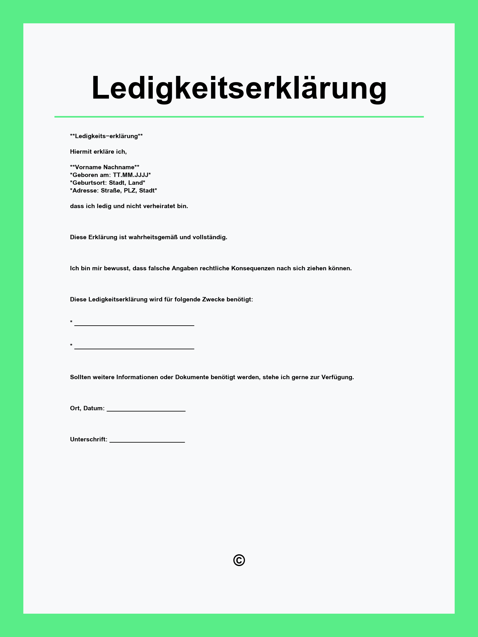 Ledigkeitserklärung
