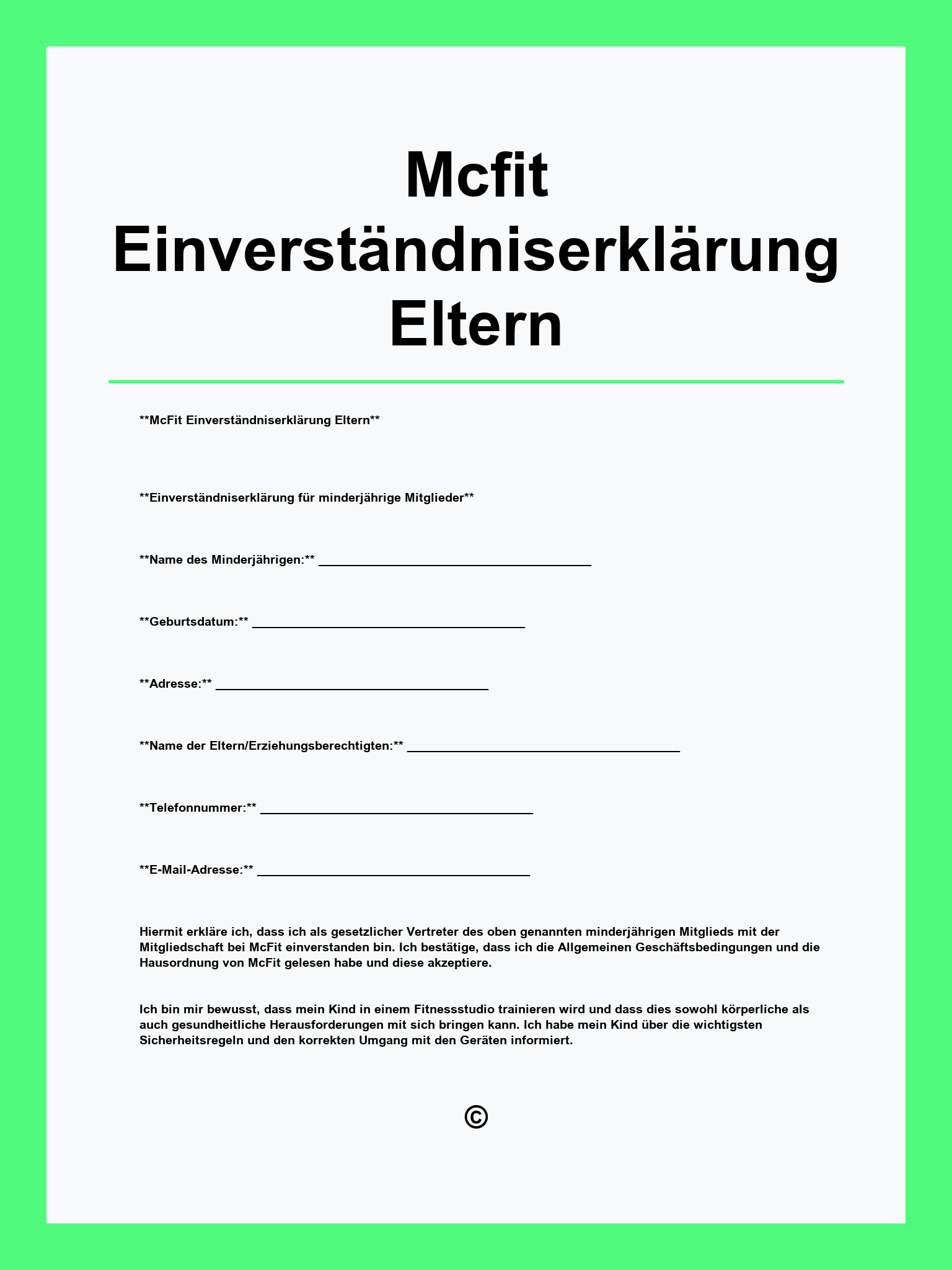 Mcfit Einverständniserklärung Eltern