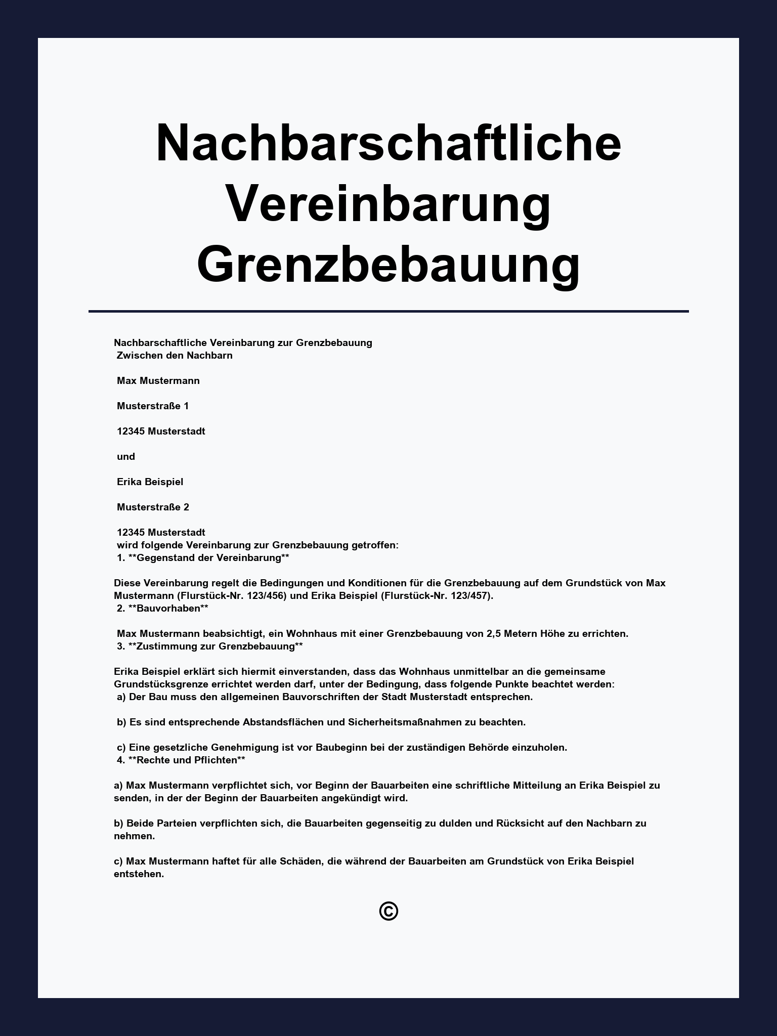 Nachbarschaftliche Vereinbarung Grenzbebauung Muster